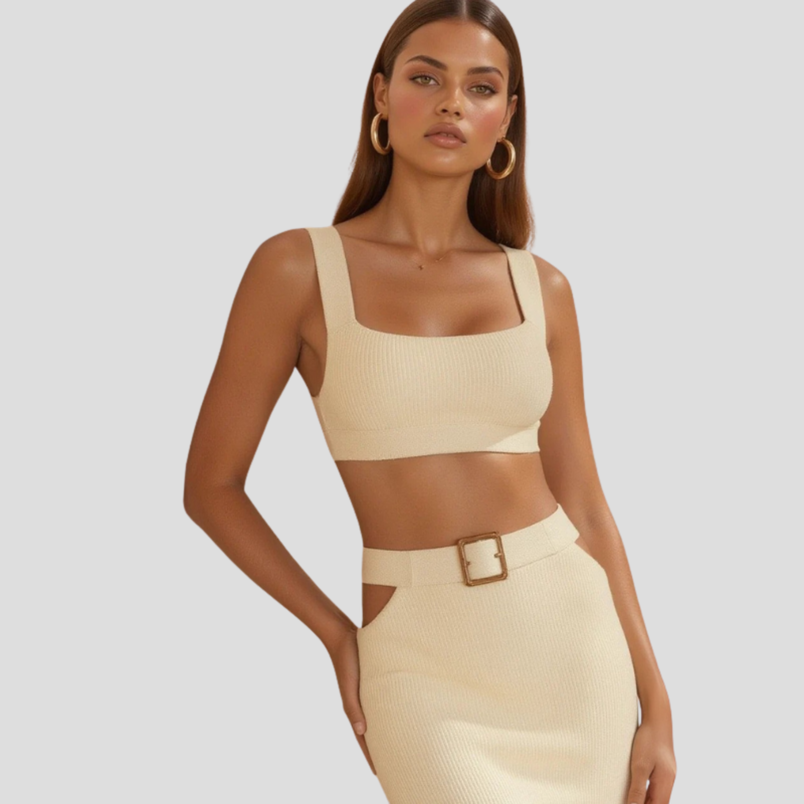 Women Two-Piece Set | Wide Strap Upper Form & High-Waist Skirt Alignment for Occasion Wear