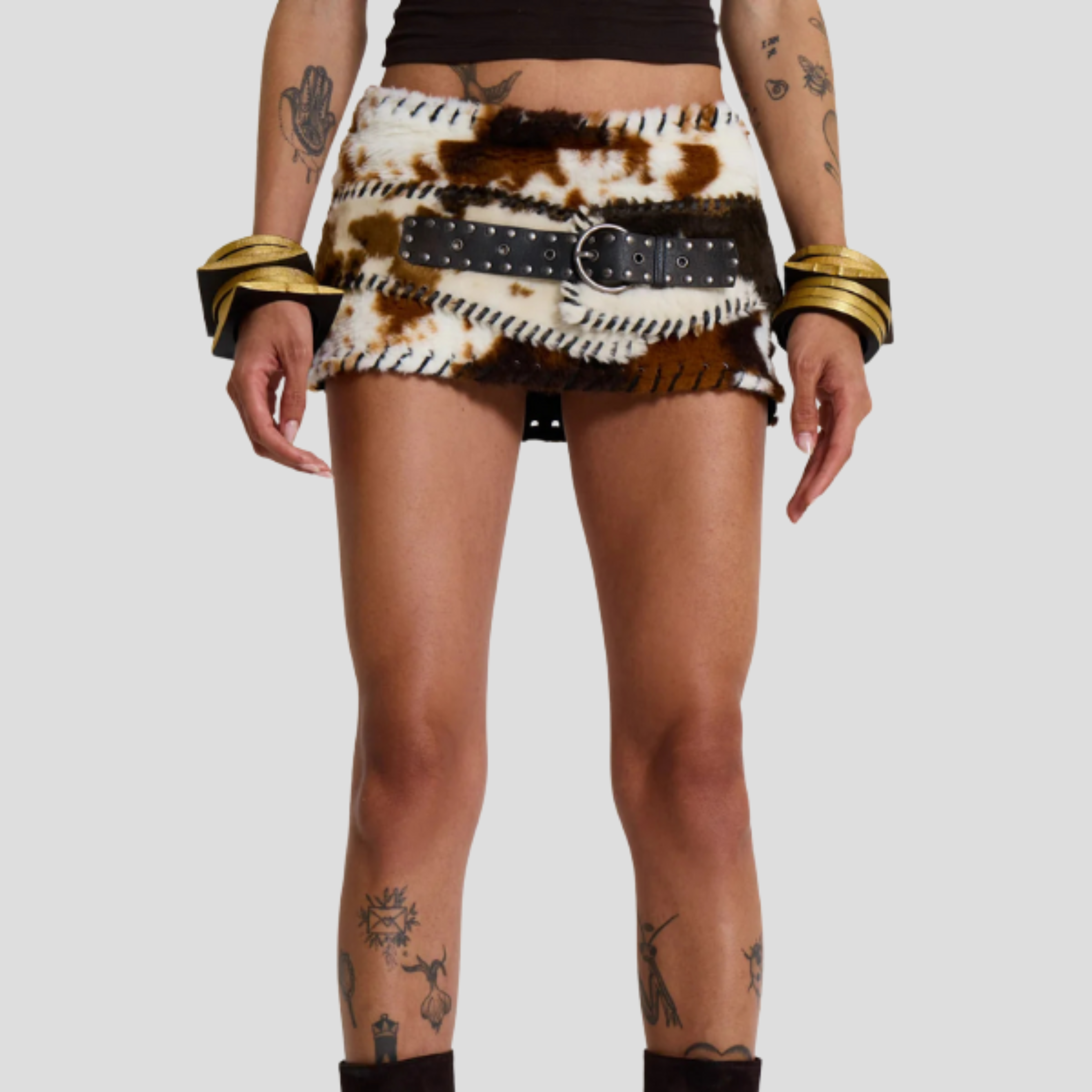 Women Micro Mini Skirt | Cow Print Pattern & Whipstitch Edge Detail for Evening and Urban Wear
