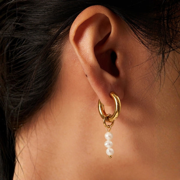 Women Hoop Earrings | Mismatched Hoop Form & Bead Drop Detail for Daily and Evening Styling