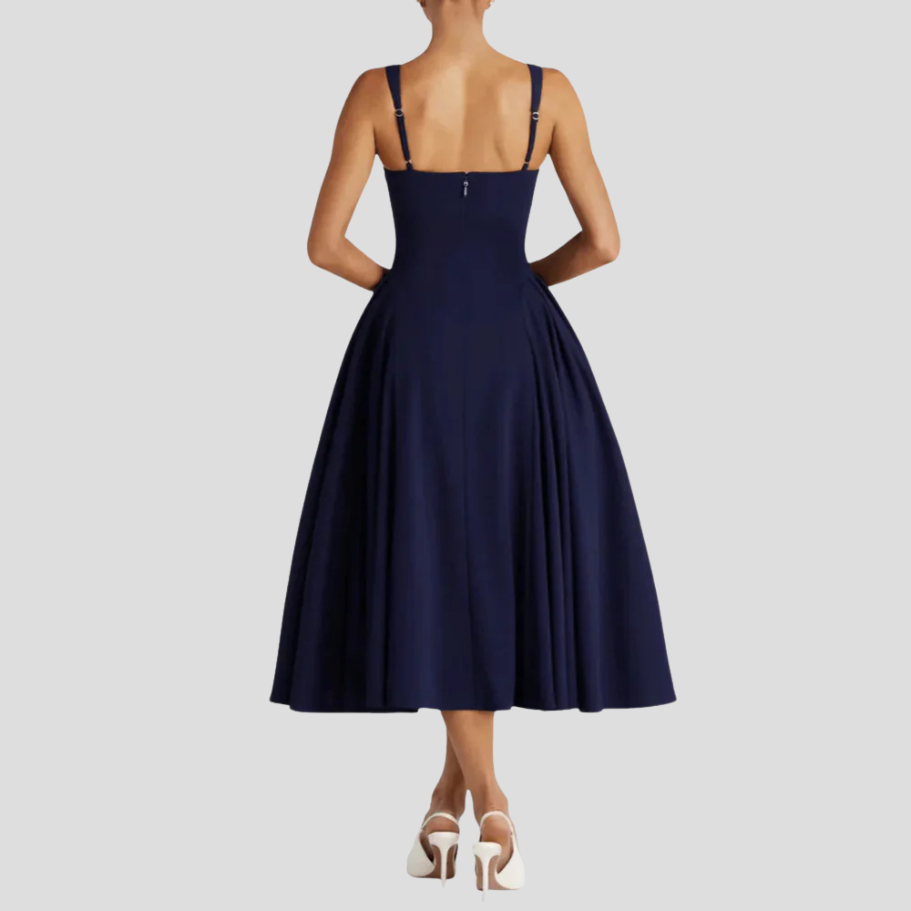 Women Midi Dress | Structured Waist Detail & Vertical Pleat Silhouette for Day Wear