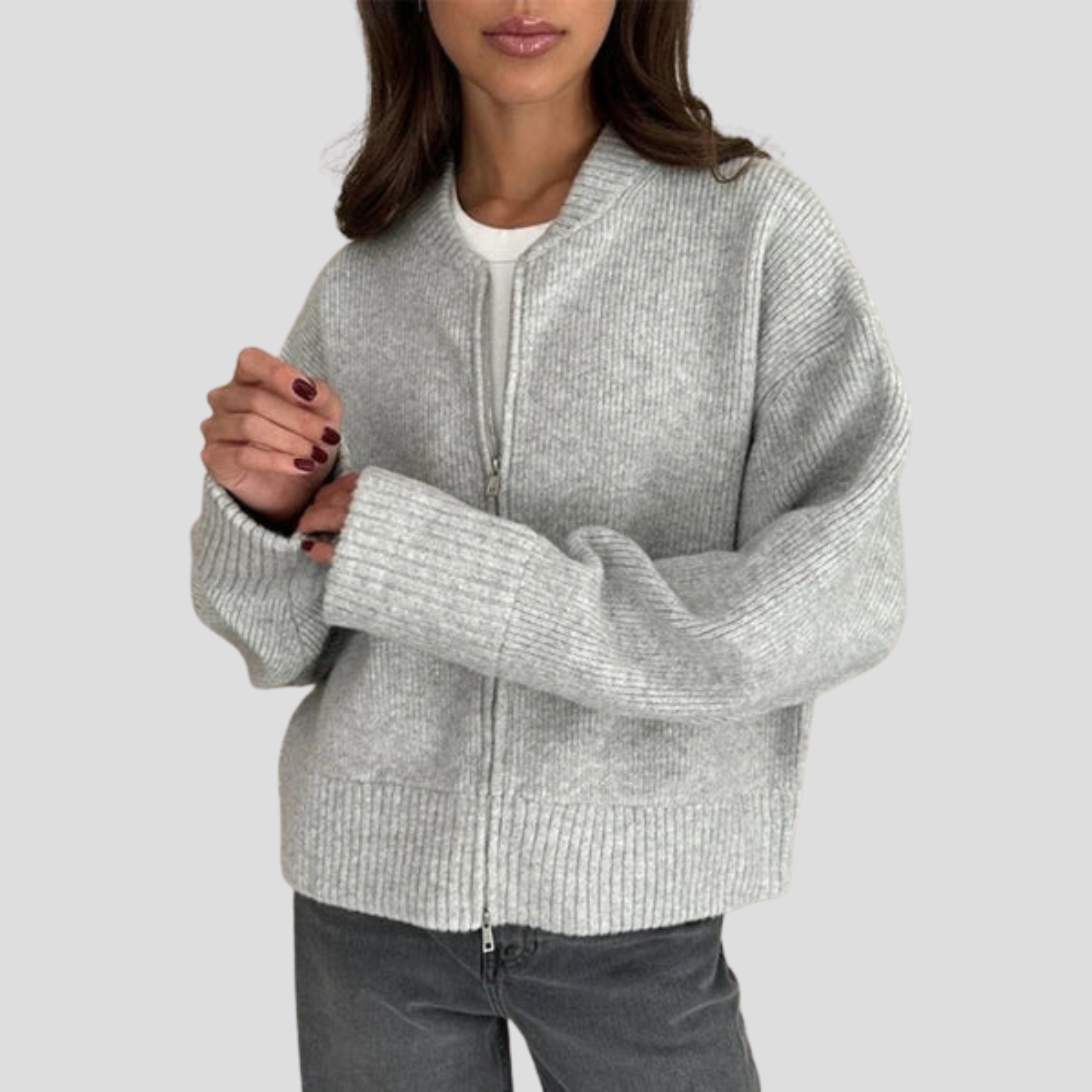 Women Cardigan | Zip Front Layout & Relaxed Silhouette for Daily Wear