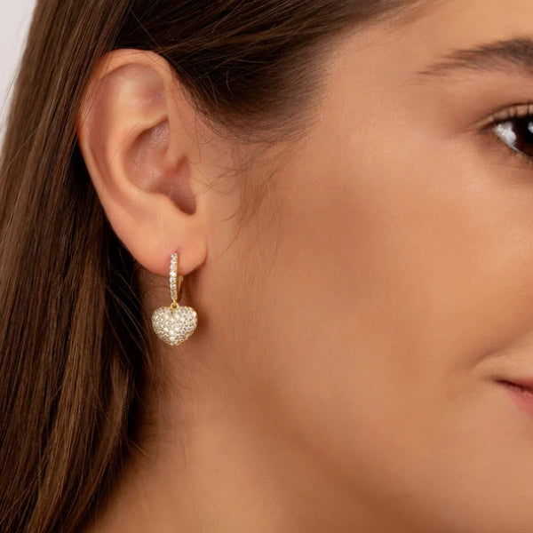 Women Drop Earrings | Heart Charm Silhouette & Pavé Surface Pattern for Daily and Evening Styling