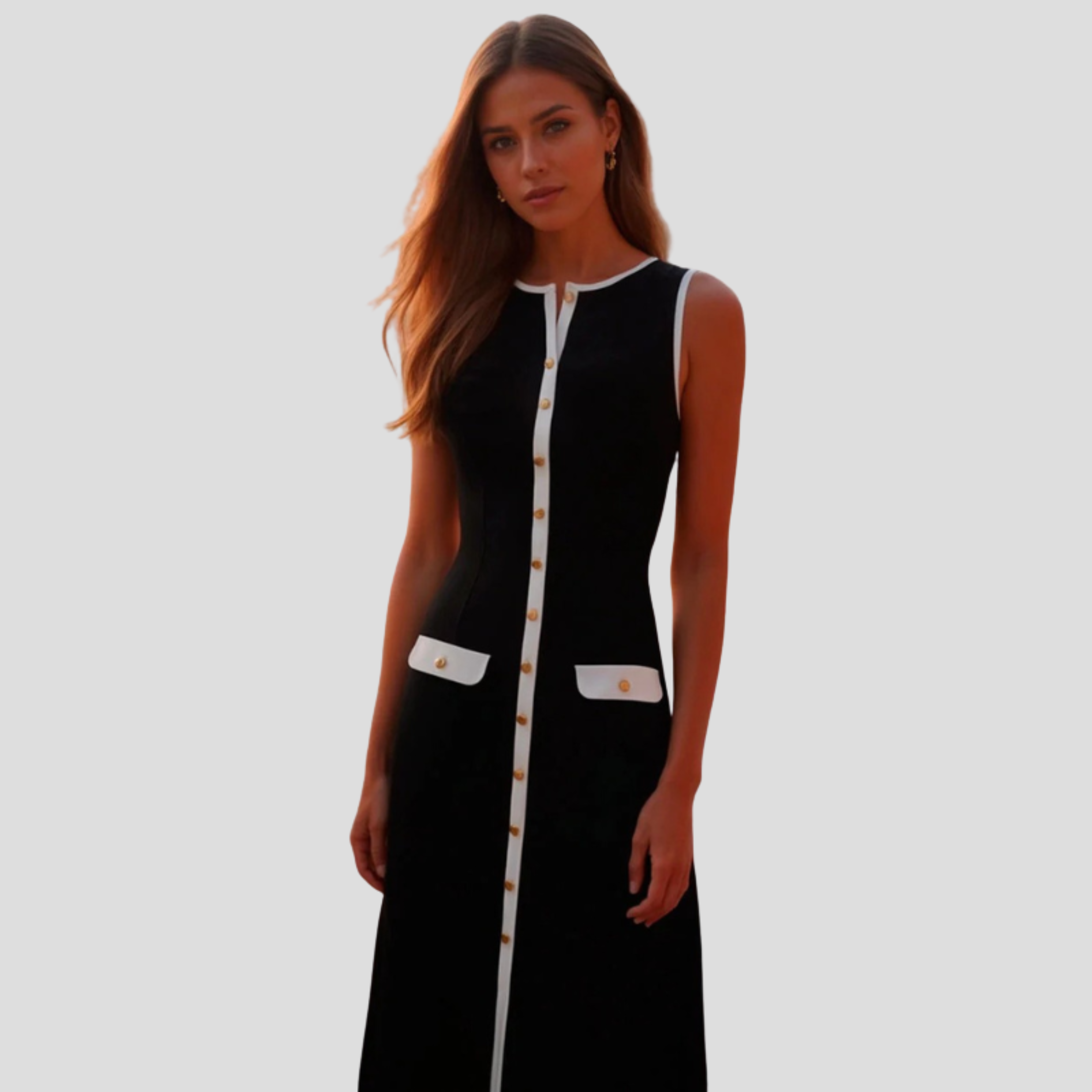 Women Midi Dress | Sleeveless Silhouette & Contrast Trim Detail for Evening Wear
