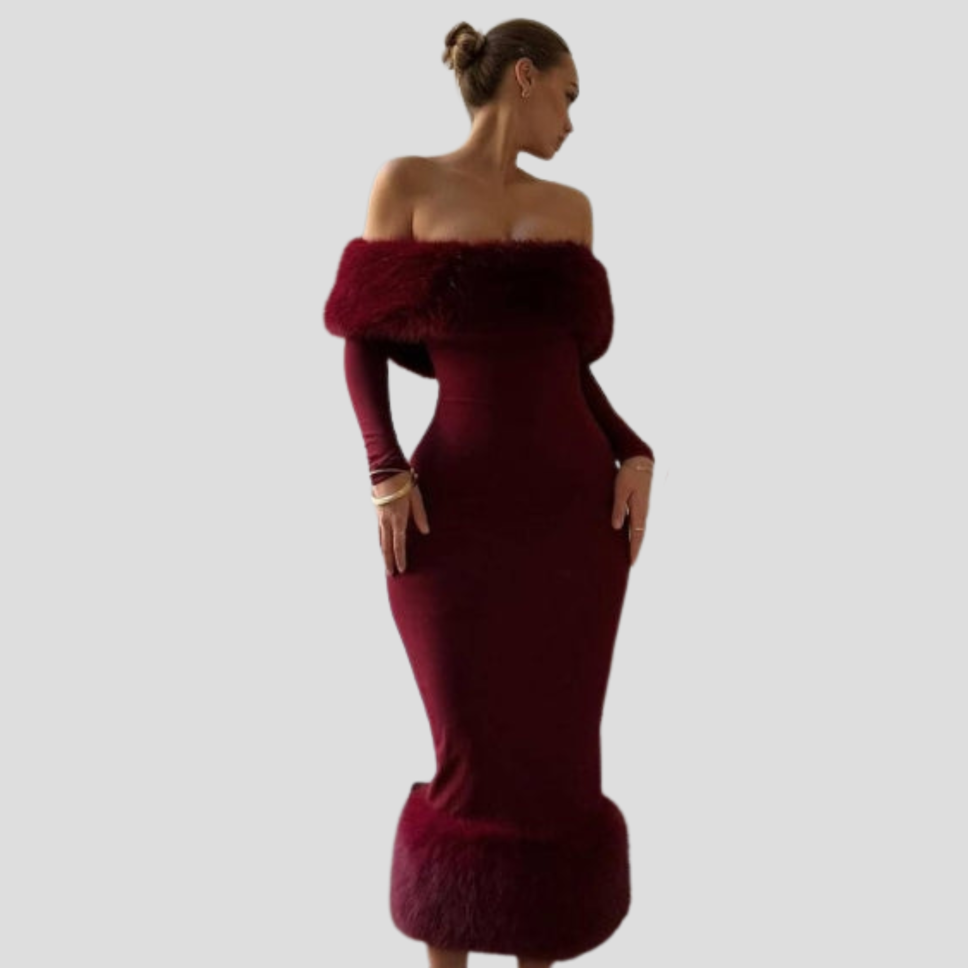 Women Maxi Dress | Off-Shoulder Neckline & Extended Hem Silhouette for Evening Wear
