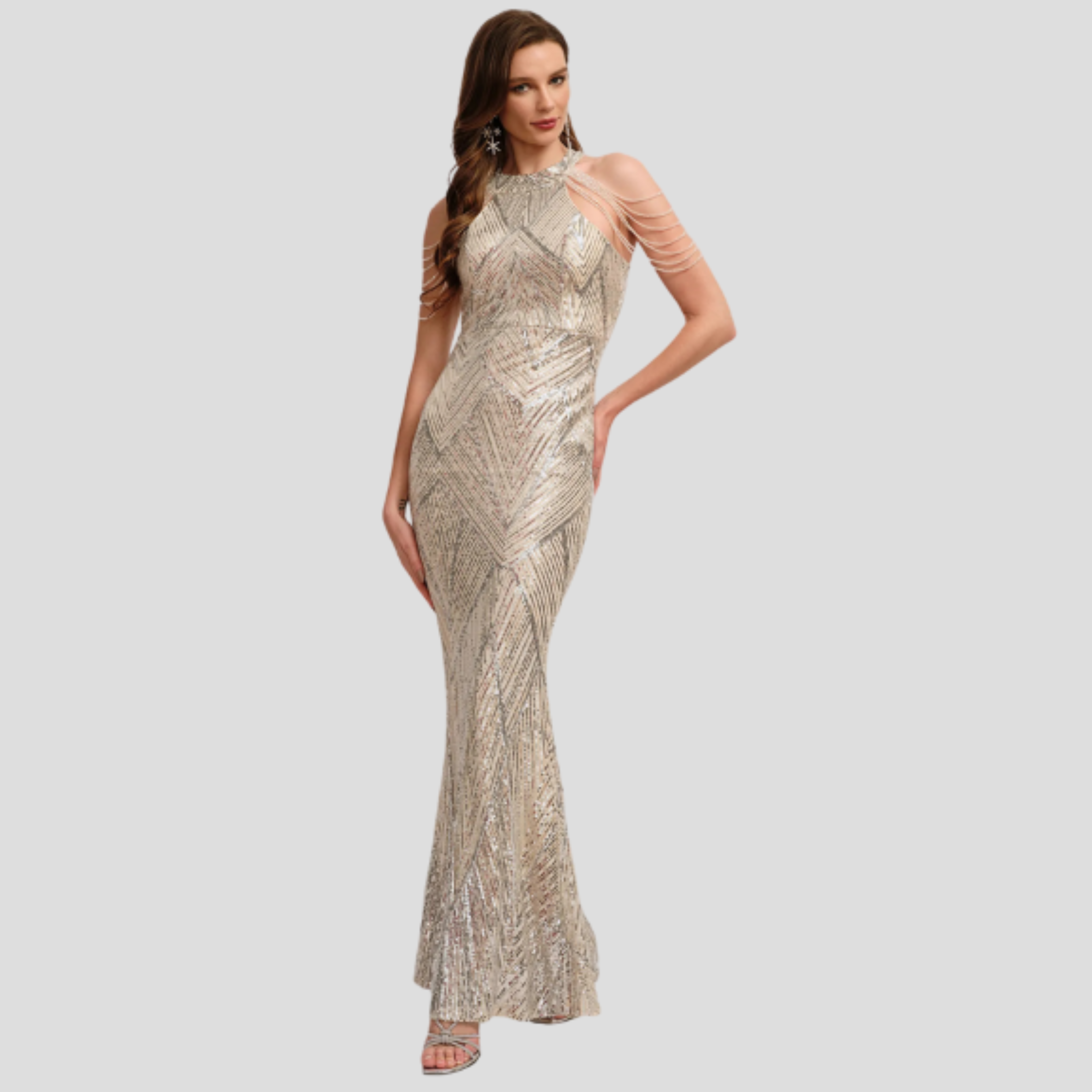 Women Evening Dress | Halter Neckline Detail & Fitted Sequin Silhouette for Formal Wear