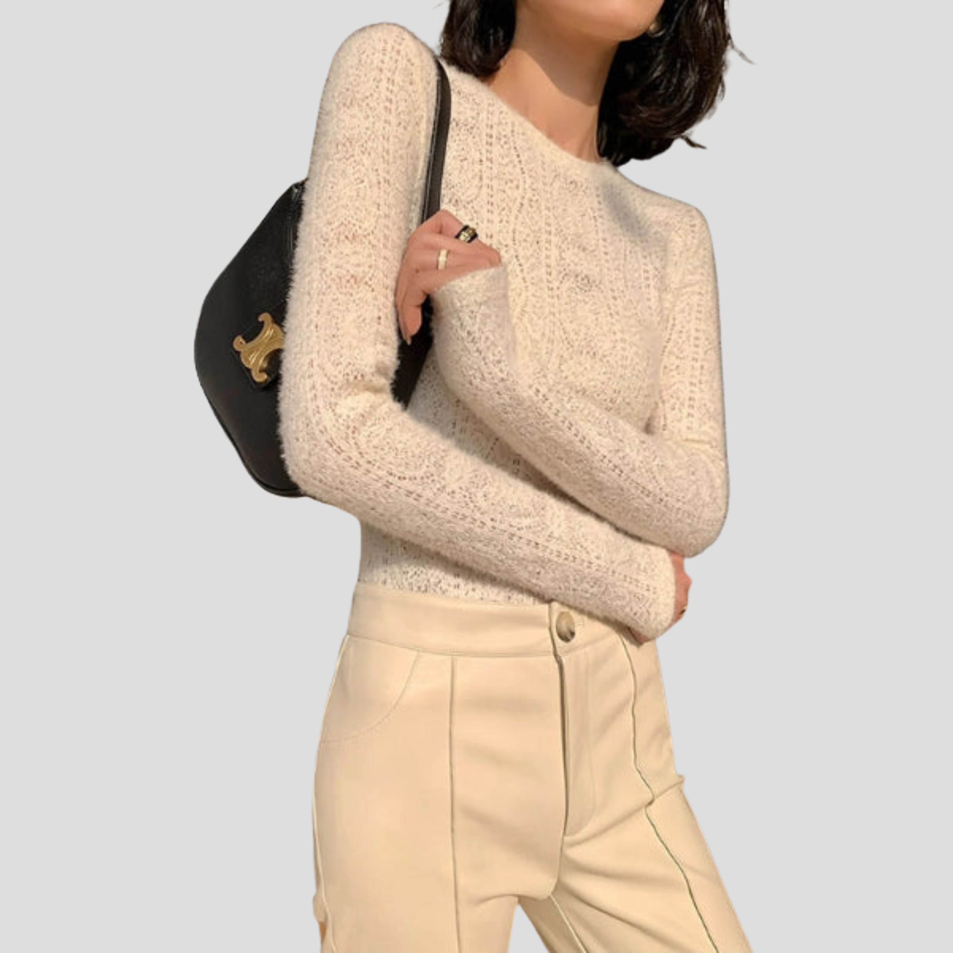 Women Sweater | Open Knit Pattern & Rounded Neck Silhouette for Daily Wear