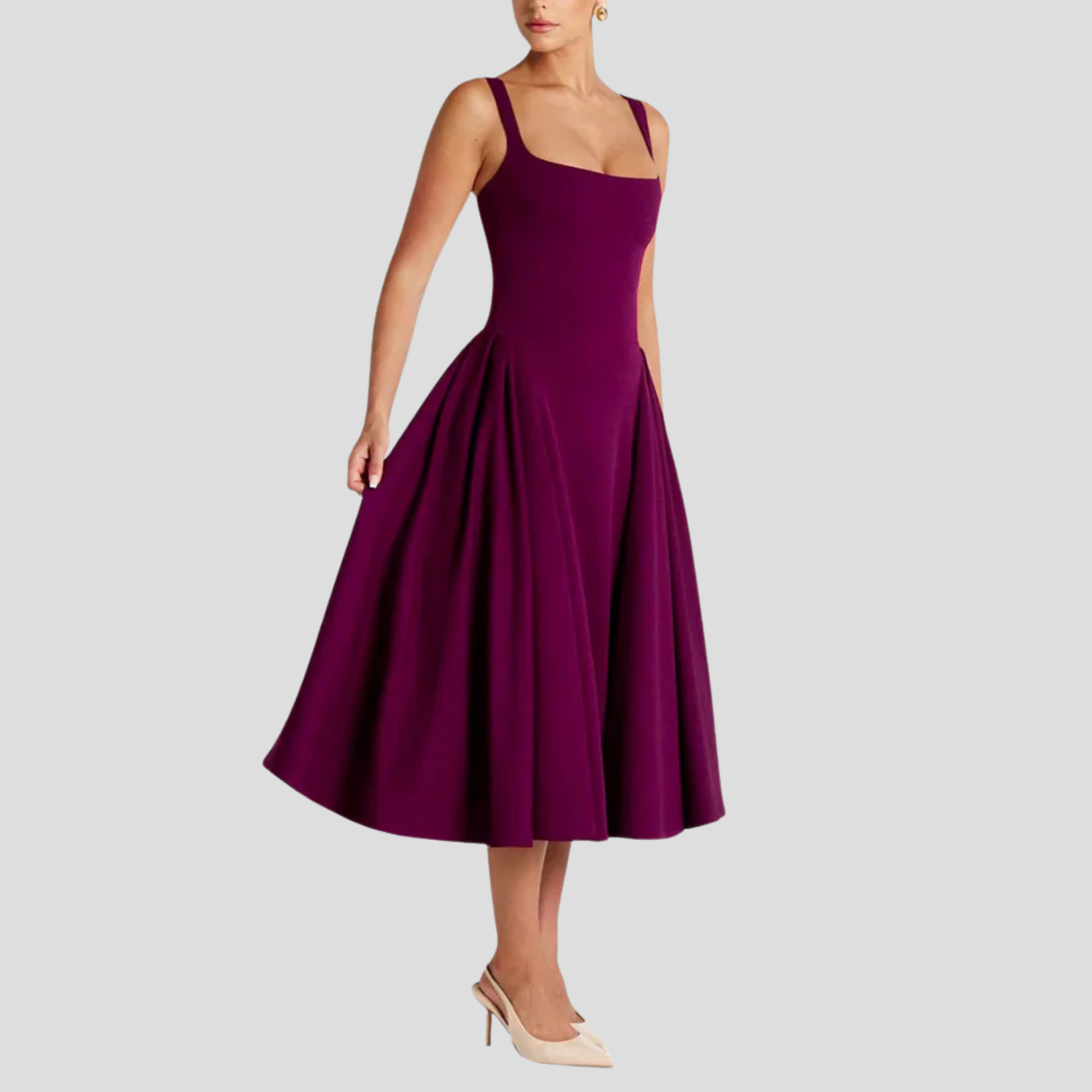 Women Midi Dress | Structured Waist Detail & Vertical Pleat Silhouette for Day Wear