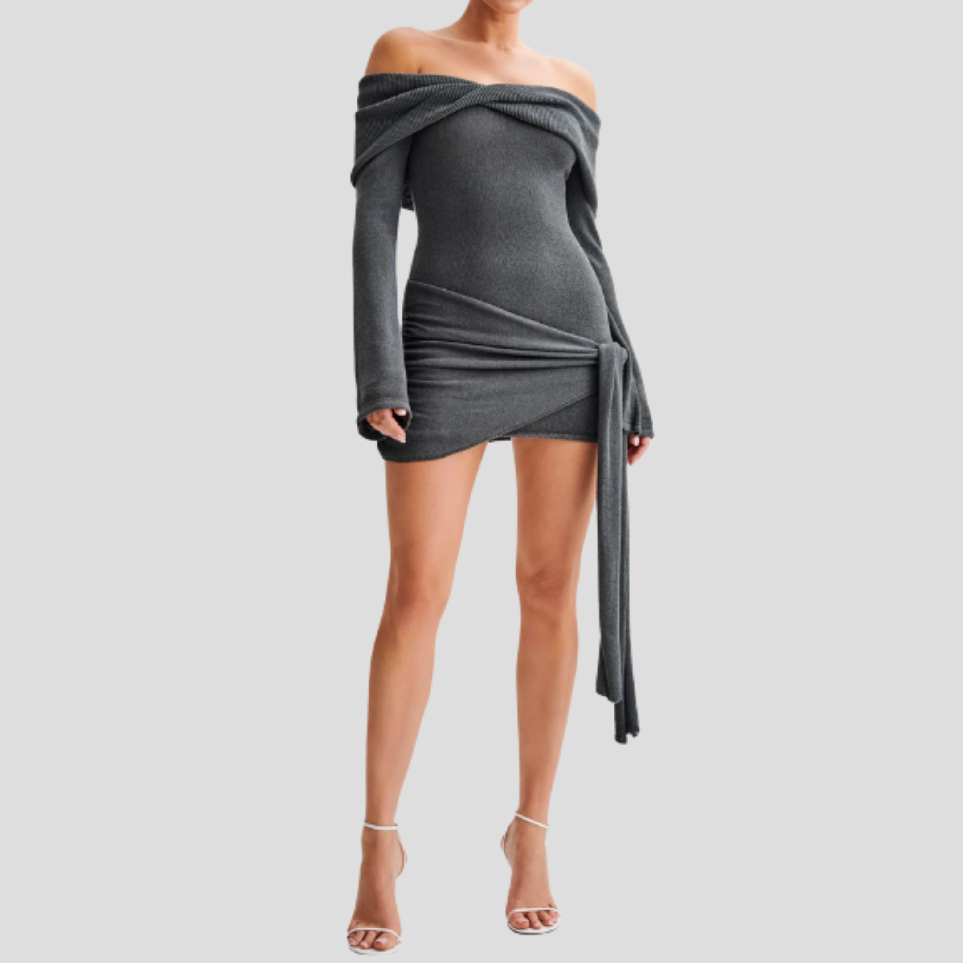 Women Mini Dress | Off-Shoulder Drape & Side-Tie Silhouette for Evening Wear