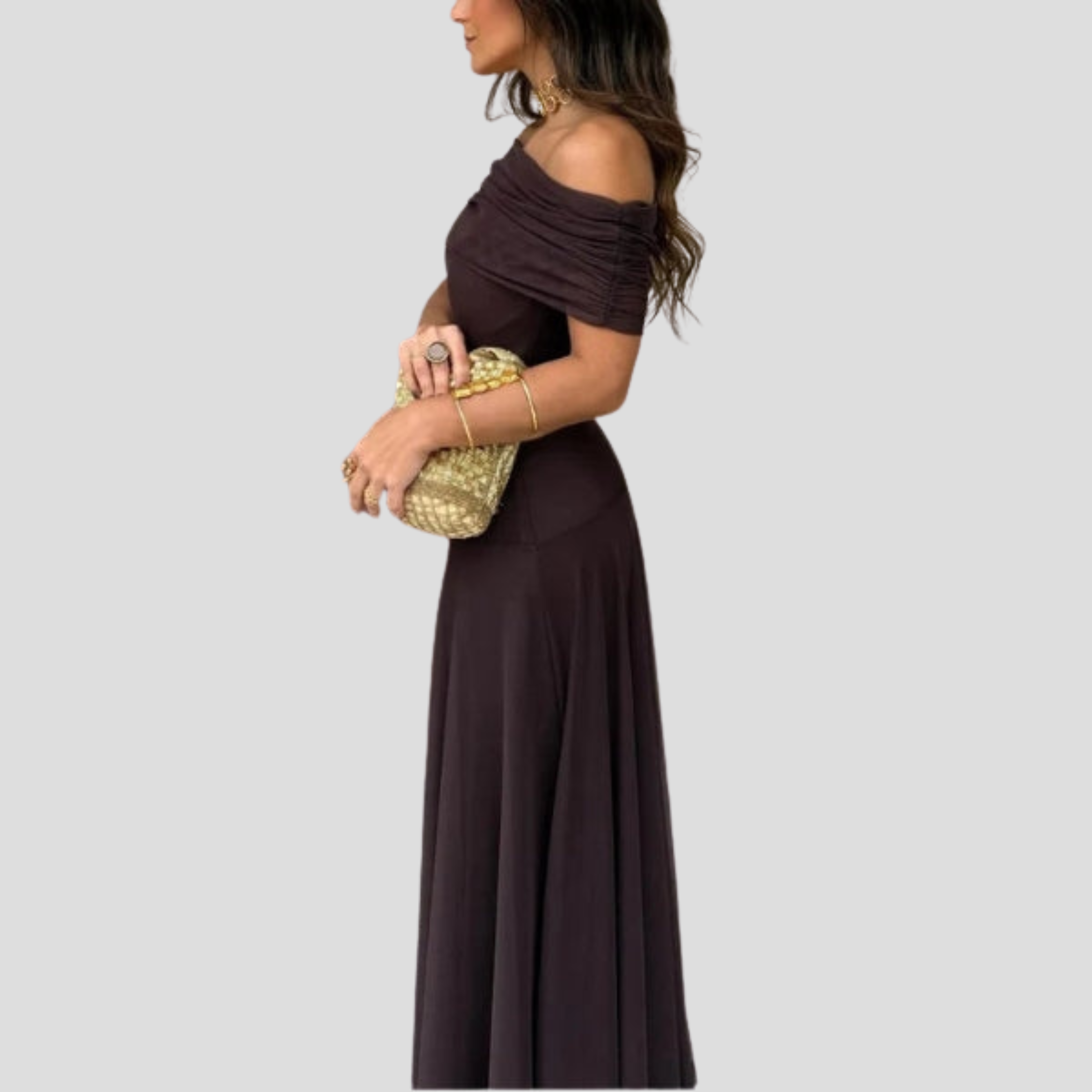 Women Maxi Dress | Off-Shoulder Neckline & Sheer Overlay Silhouette for Evening Wear