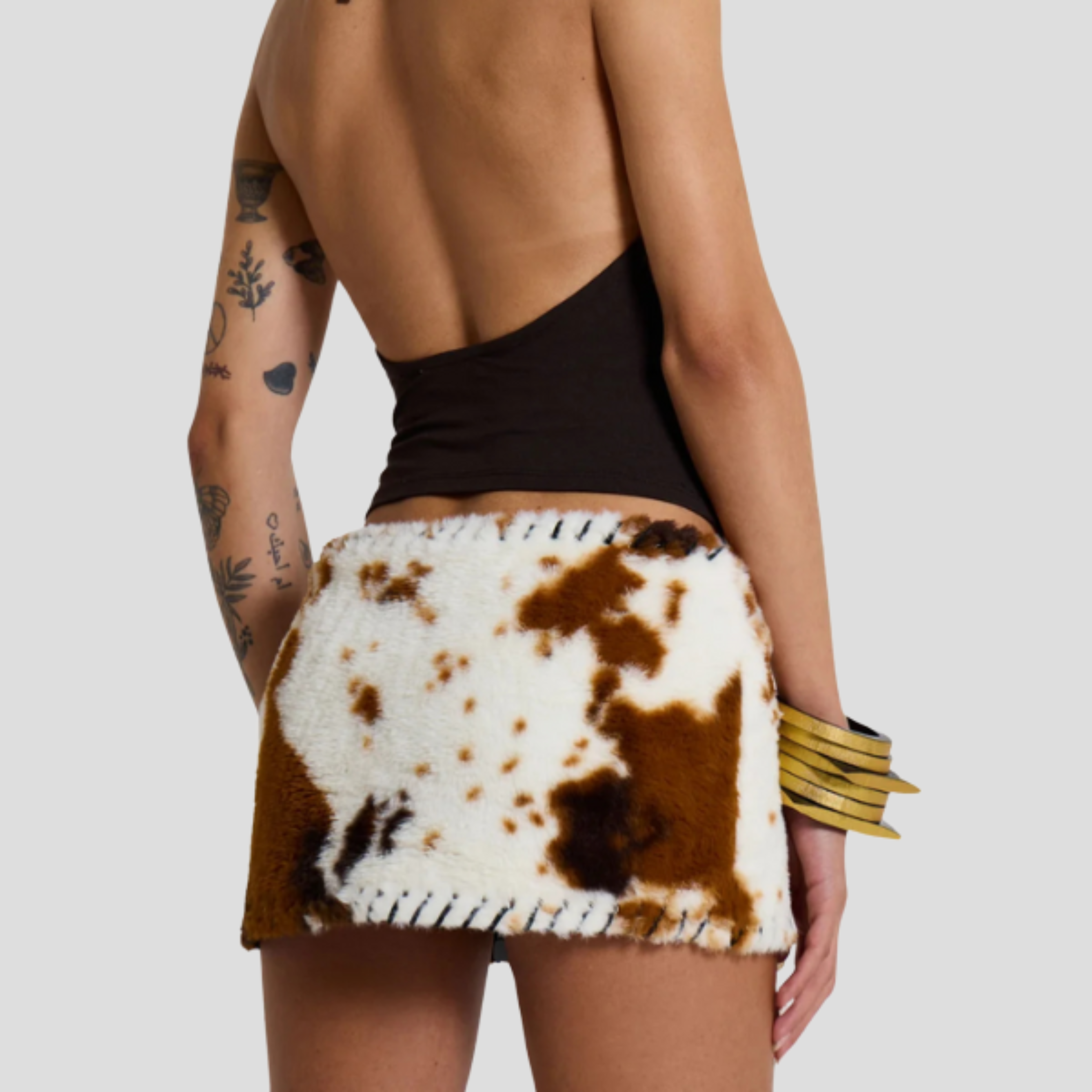 Women Micro Mini Skirt | Cow Print Pattern & Whipstitch Edge Detail for Evening and Urban Wear