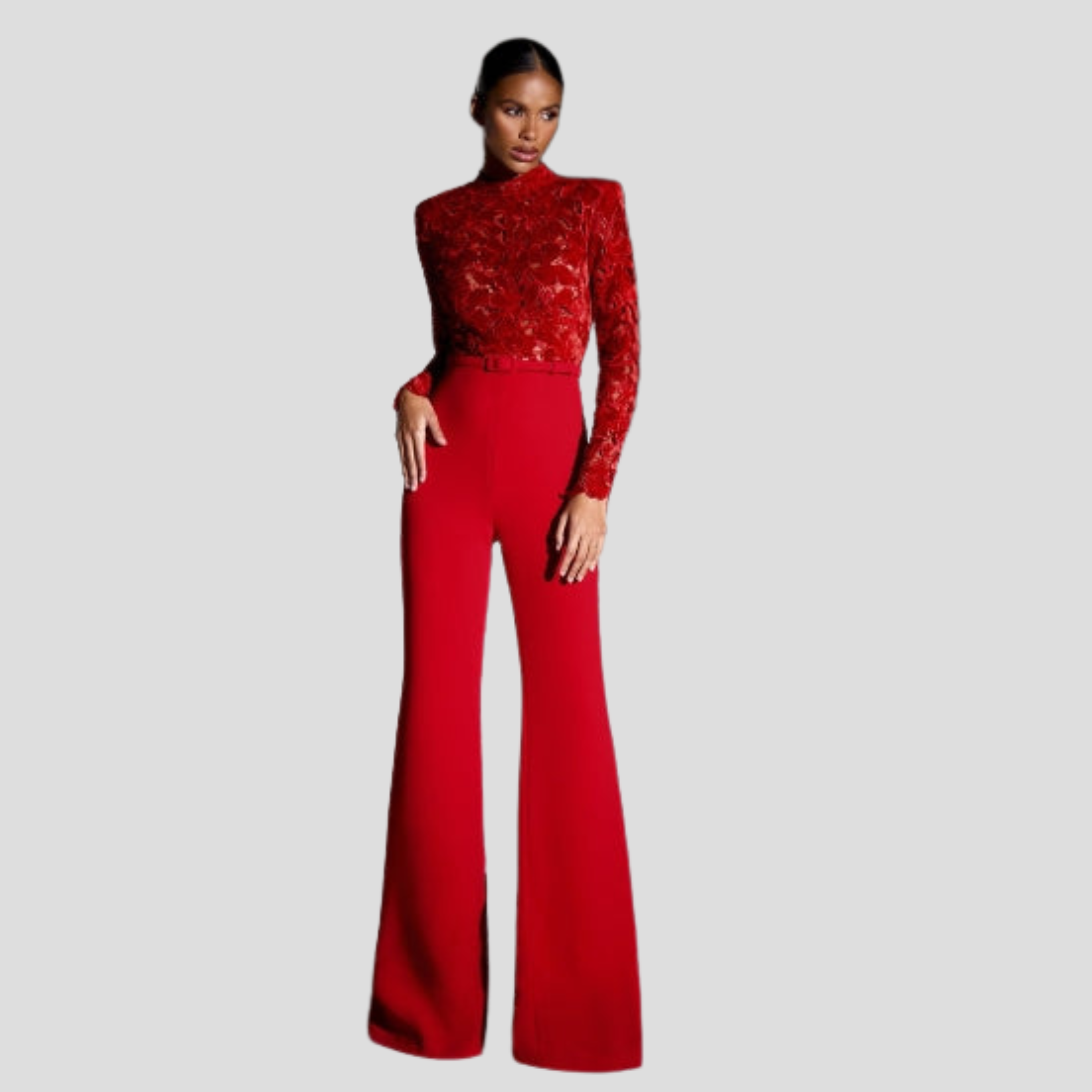 Women Jumpsuit | High Neck Shape & Belted Waist Flared Silhouette for Daily Wear