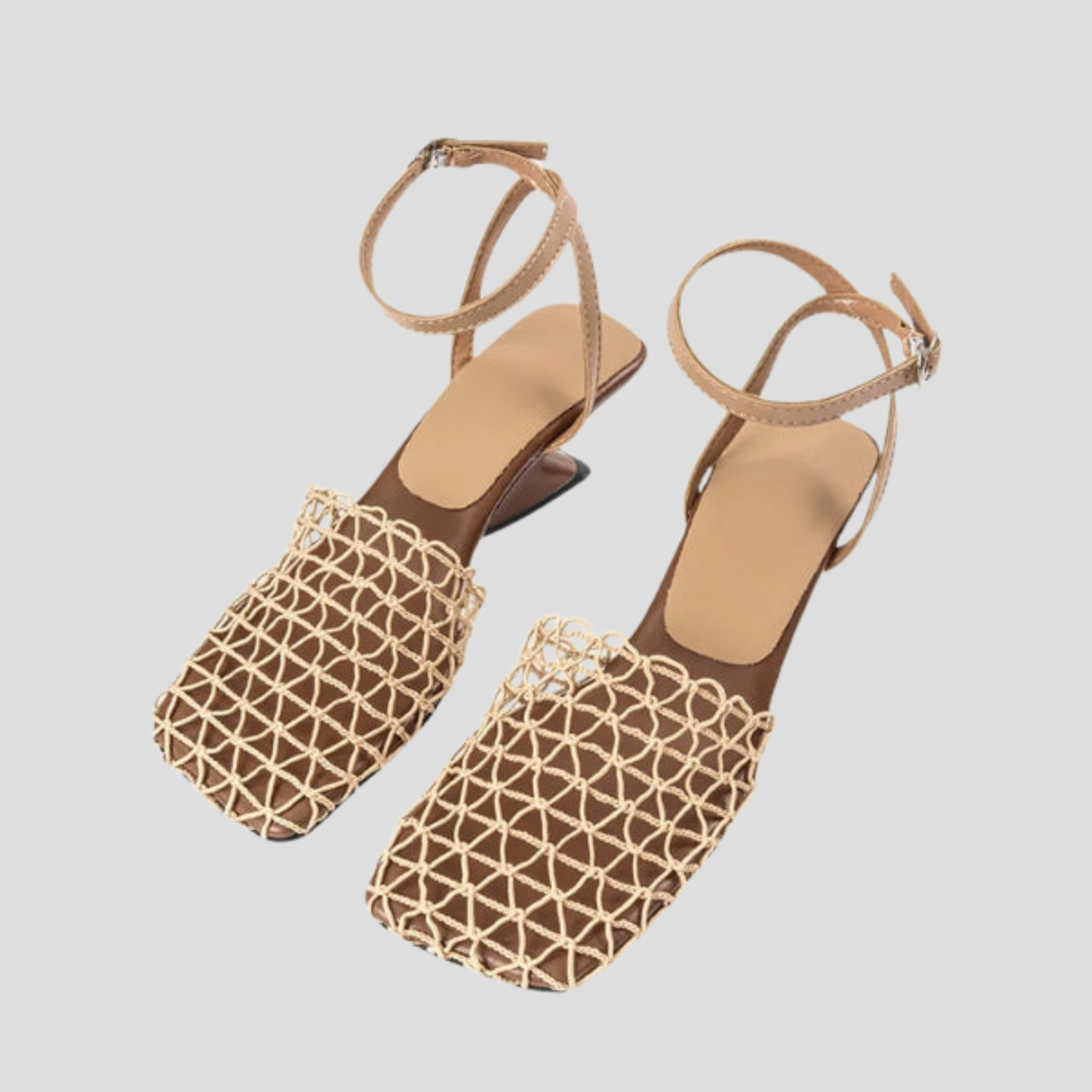 Women Heeled Sandals | Square Toe Frame & Net-Detail Upper Design for Summer Wear