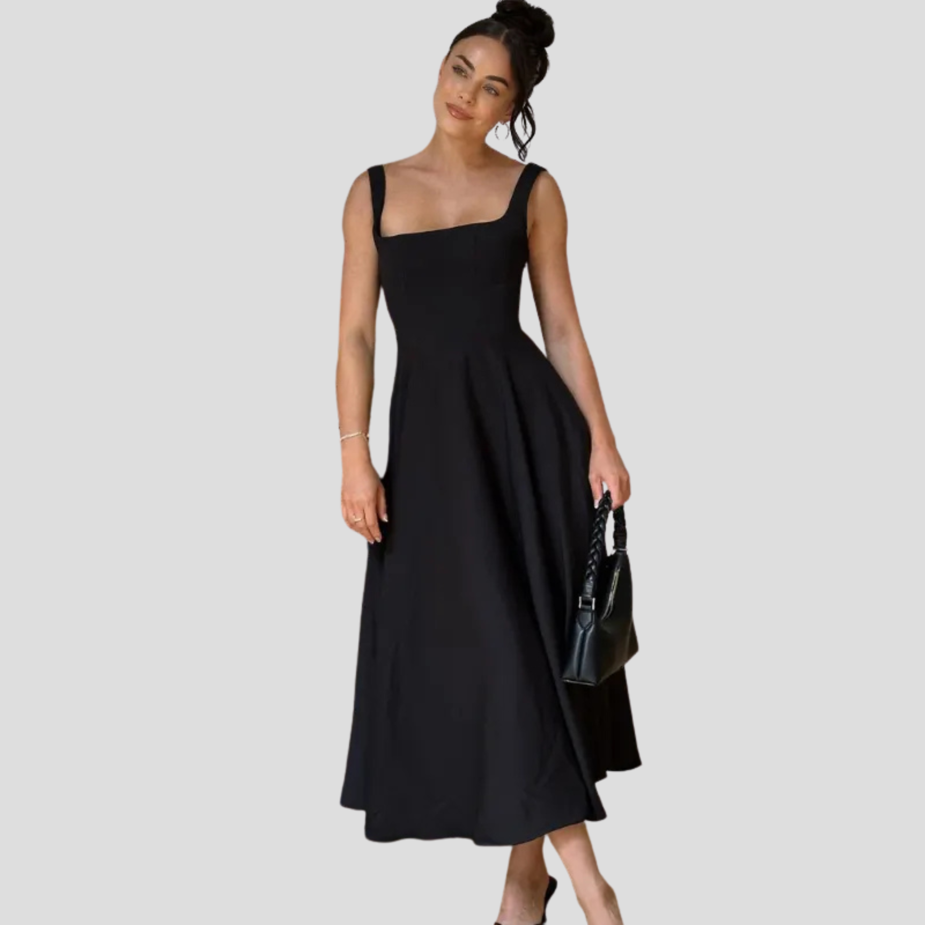 Women Midi Dress | Square Neckline Detail & A-Line Silhouette for Formal Wear