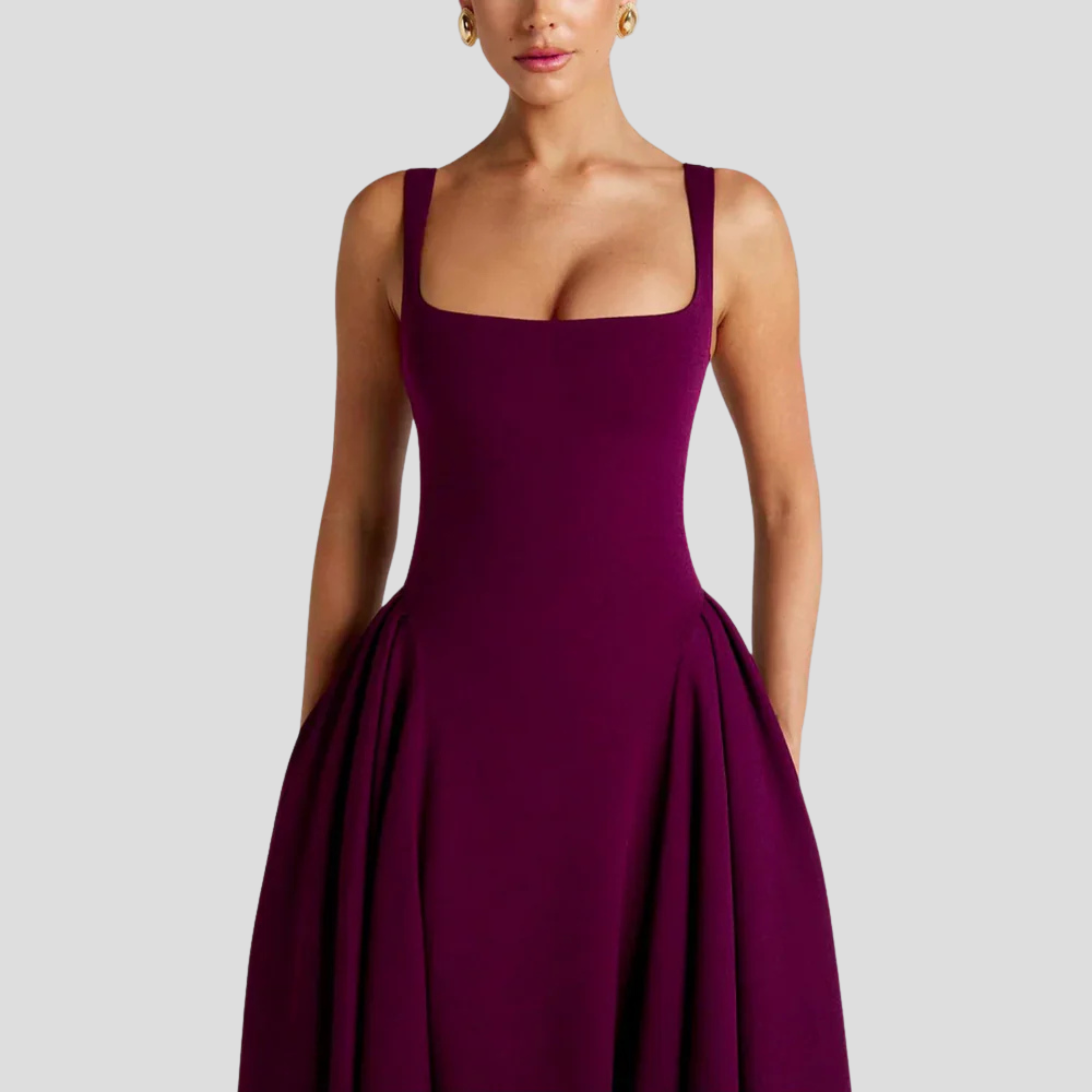 Women Midi Dress | Structured Waist Detail & Vertical Pleat Silhouette for Day Wear
