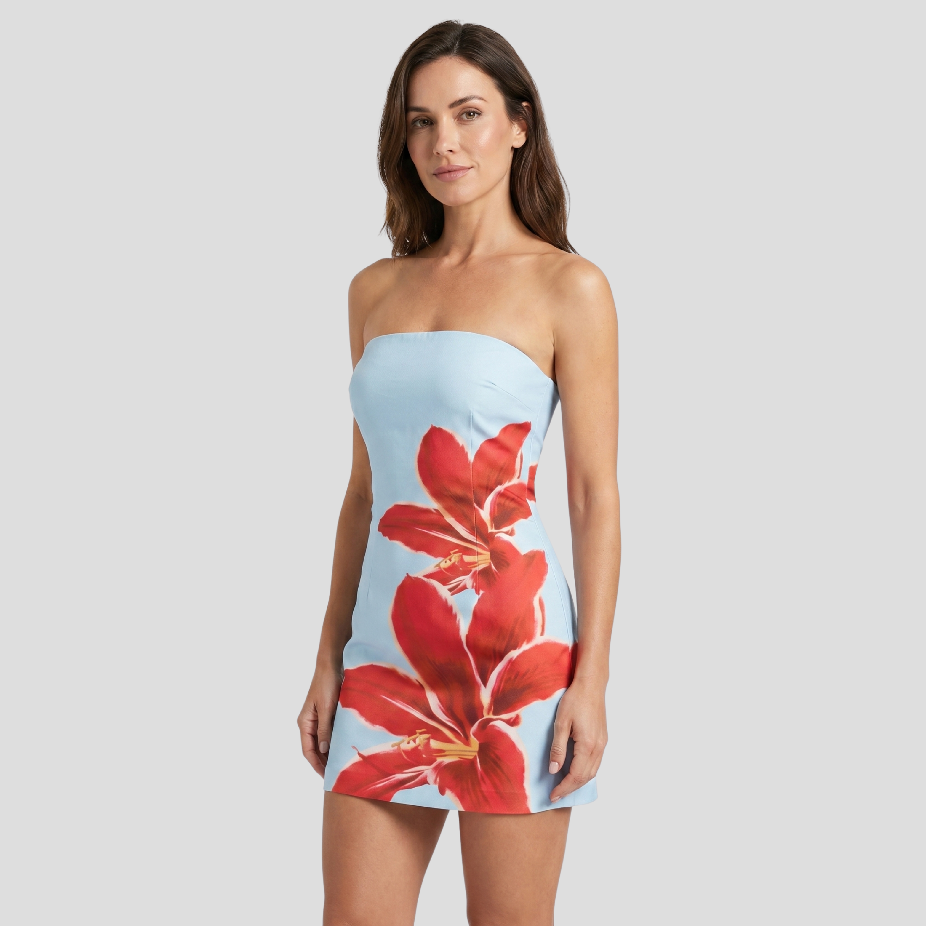 Women Mini Dress | Floral Pattern Form & Strapless Alignment for Occasion Wear