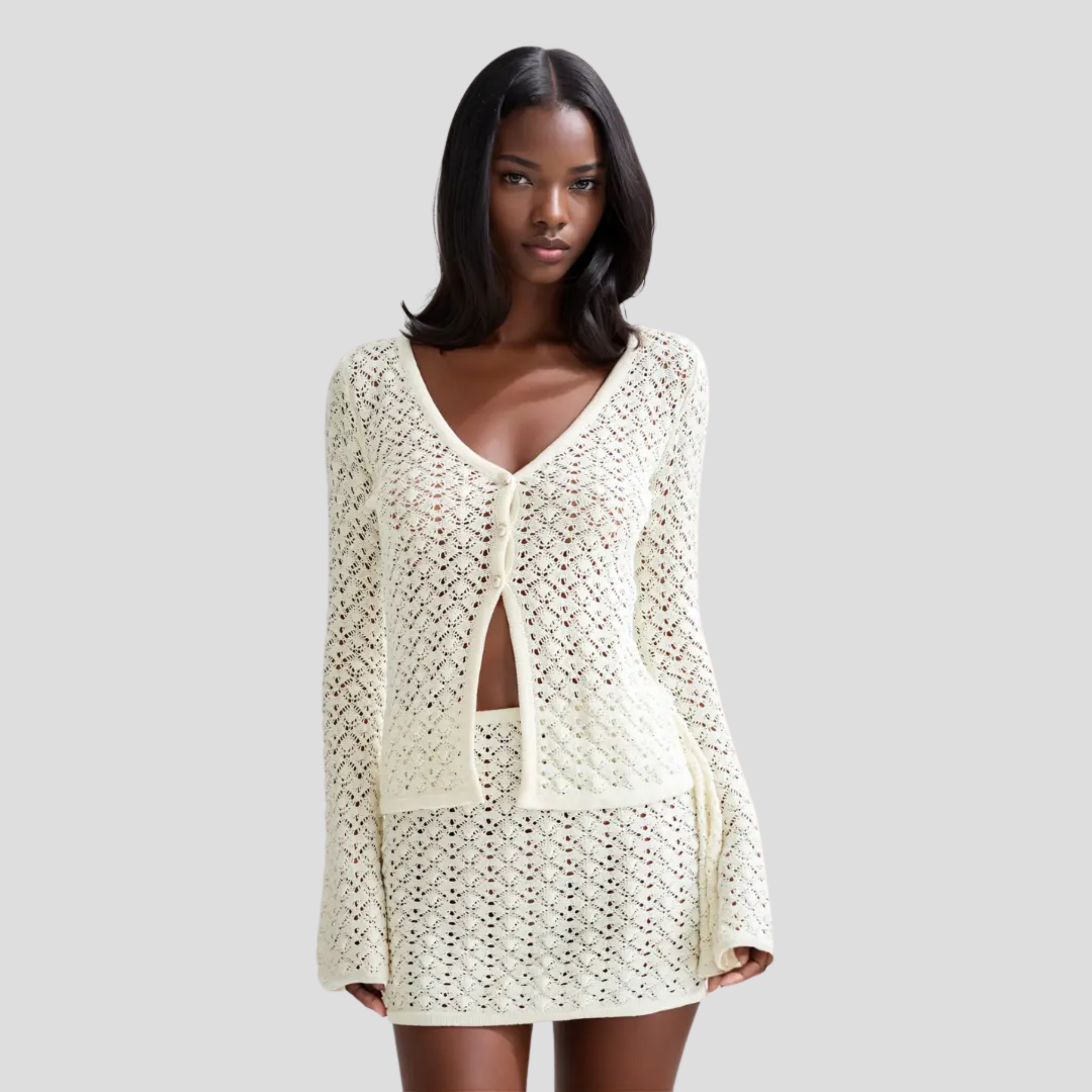 Women Skirt Set | V-Neck Upper Line & Coordinated Split Skirt Form for Seasonal Wear