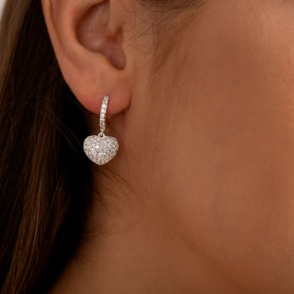 Women Drop Earrings | Heart Charm Silhouette & Pavé Surface Pattern for Daily and Evening Styling