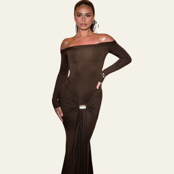 The Monaco Draped Off-Shoulder Evening Maxi Dress