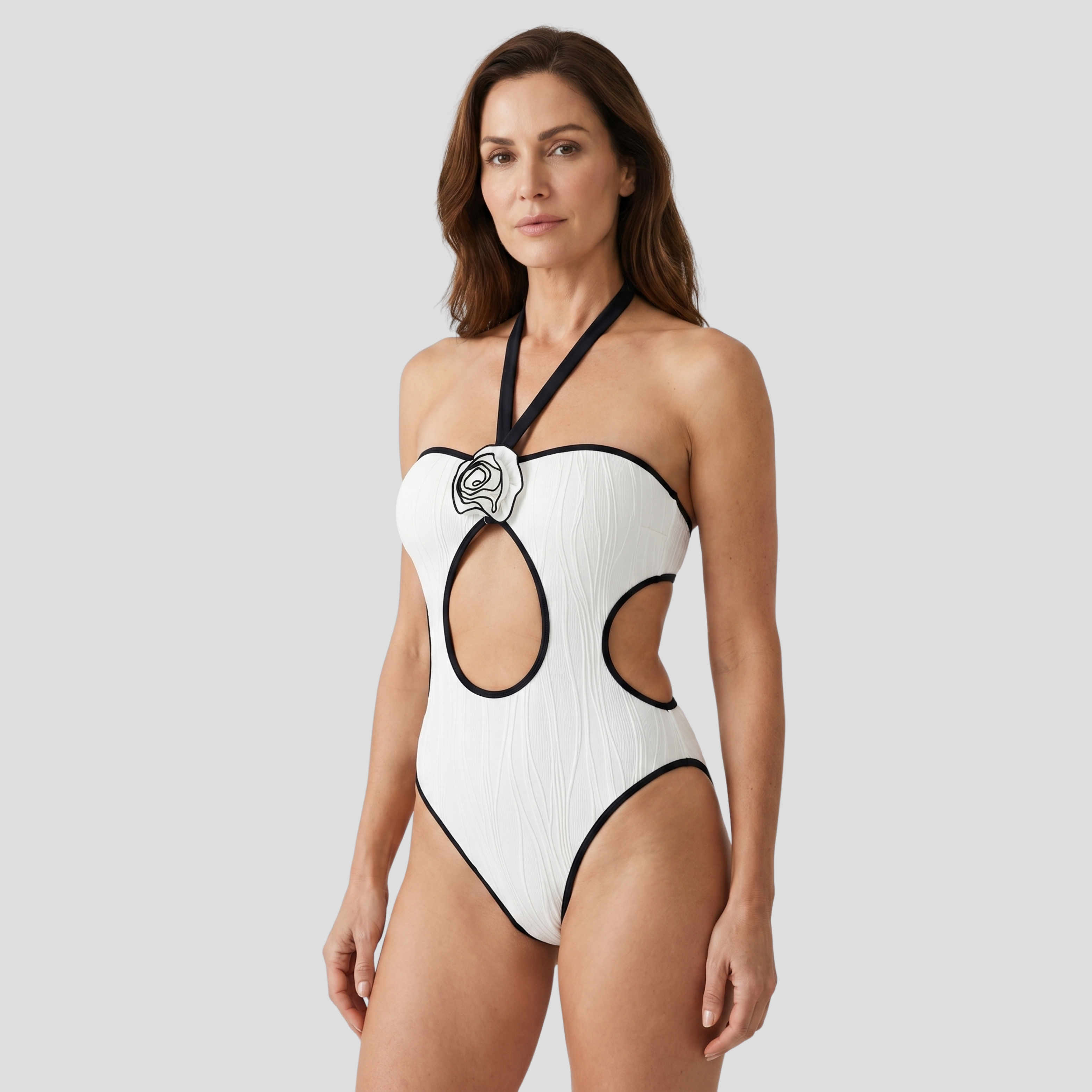 Women One-Piece Swimsuit | Rose Detail Form & Halter Neck Alignment for Swimwear