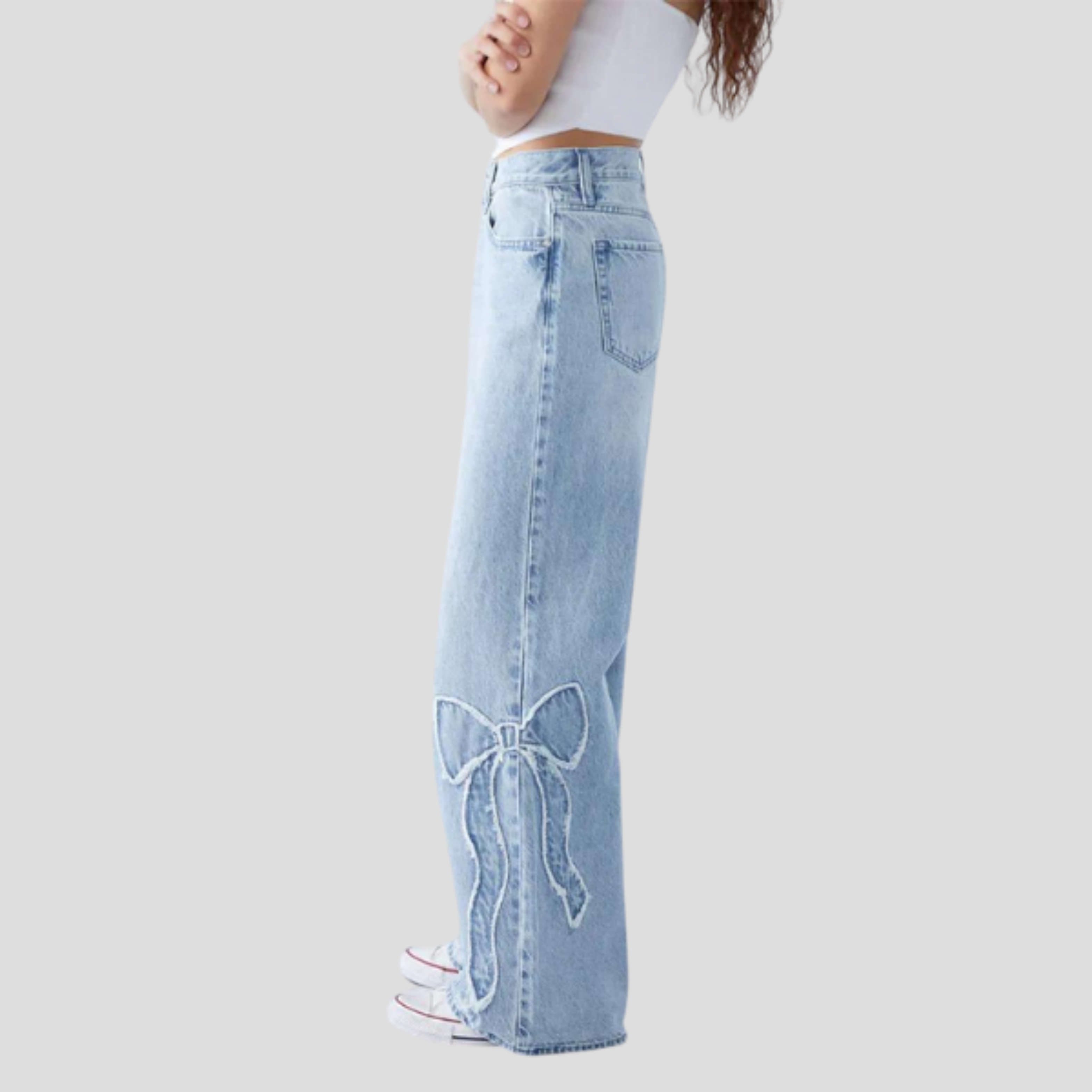 Women Jeans | Relaxed Silhouette & Side Bow Detail for Daily and Urban Wear