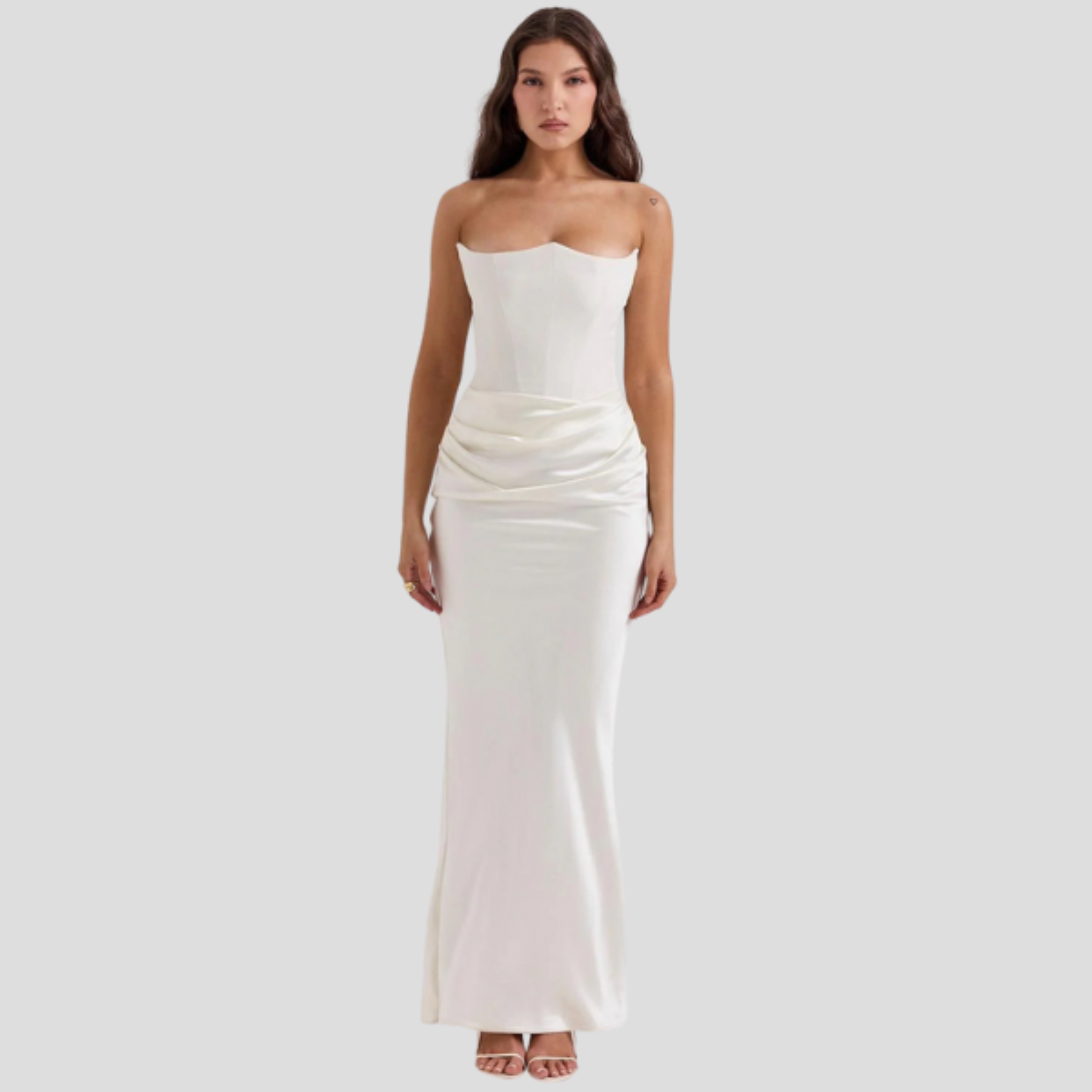 Women Maxi Dress | Strapless Corset Bodice & Draped Waist Silhouette for Evening Wear
