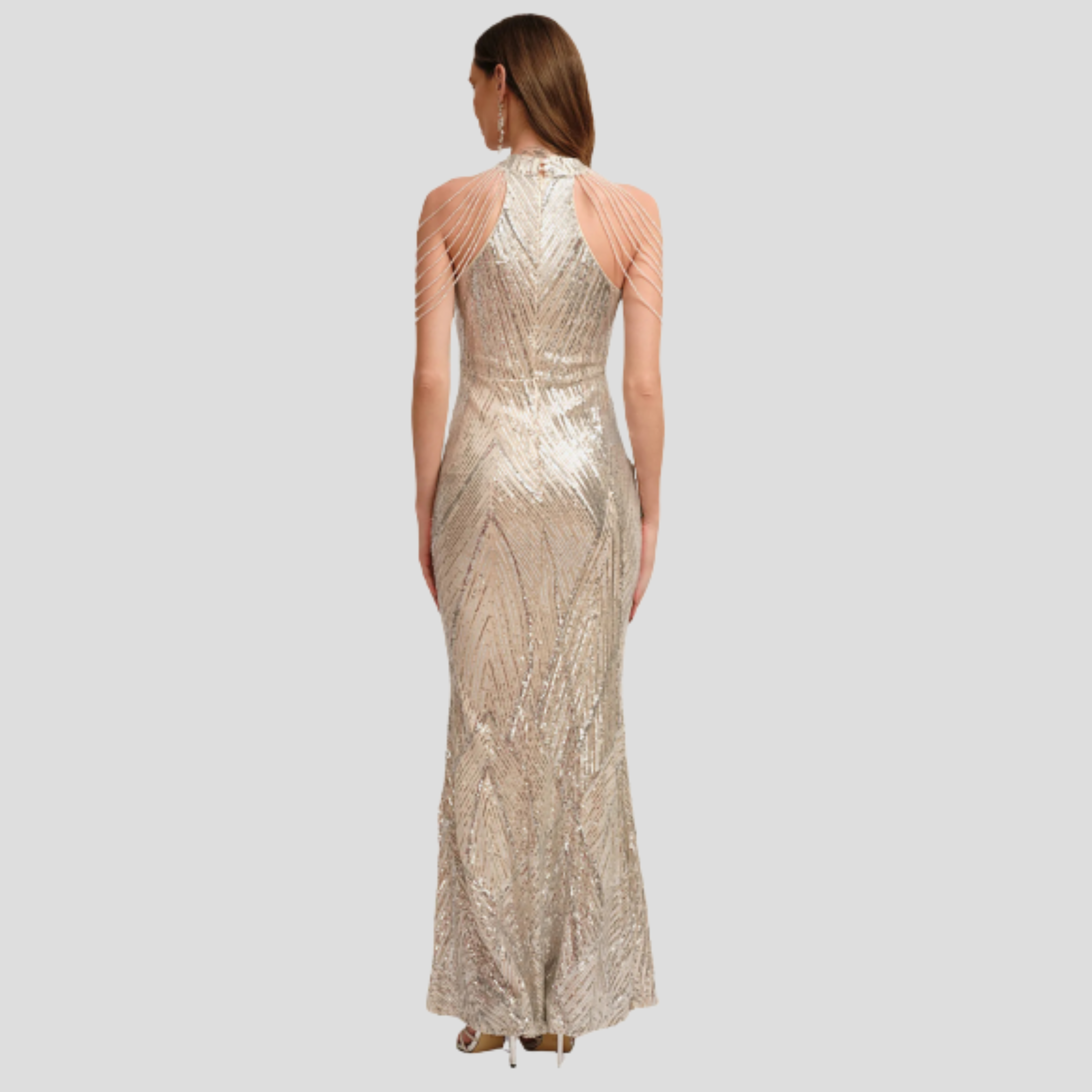 Women Evening Dress | Halter Neckline Detail & Fitted Sequin Silhouette for Formal Wear
