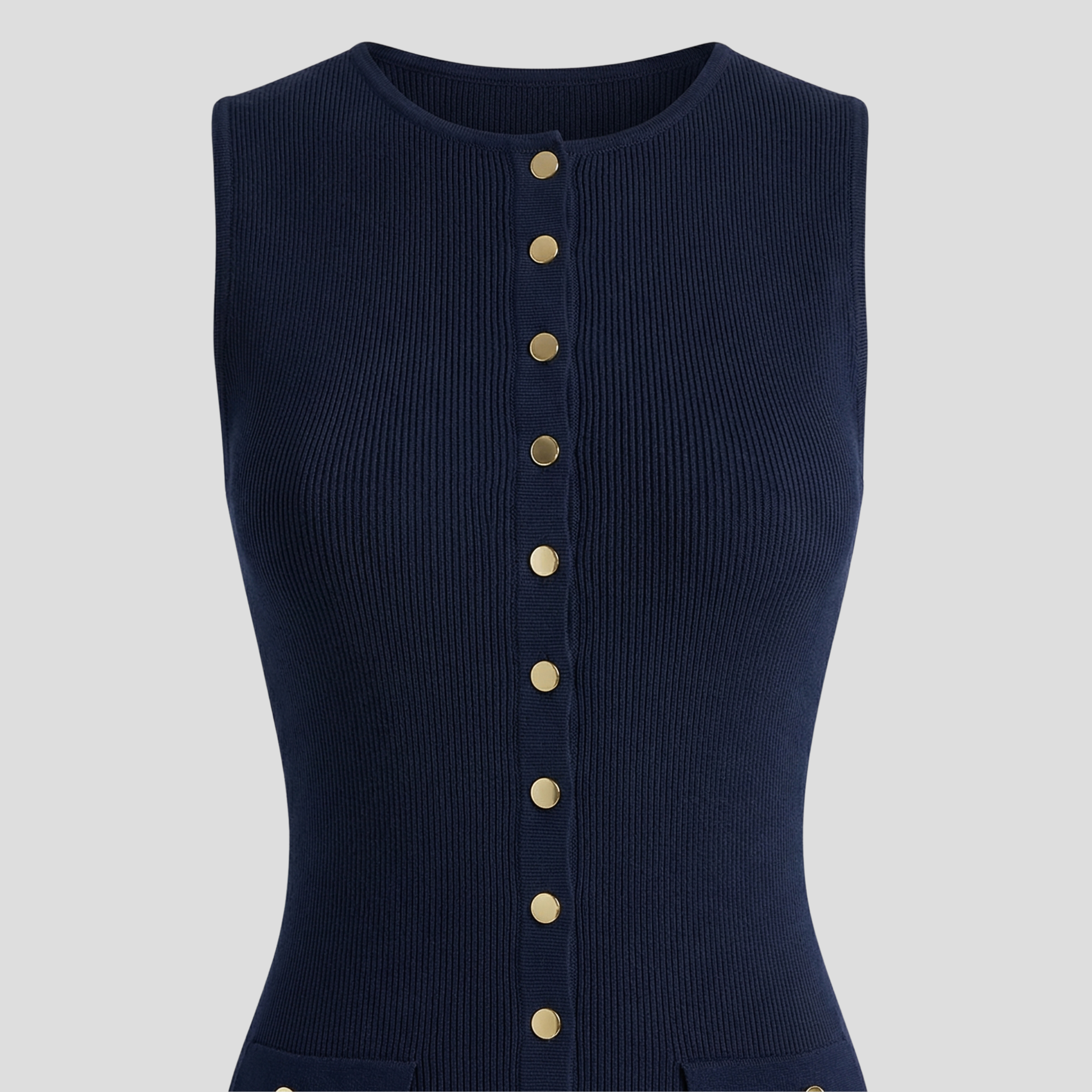 Women Midi Dress | Sleeveless Silhouette & Button-Front Detail for Daily Wear