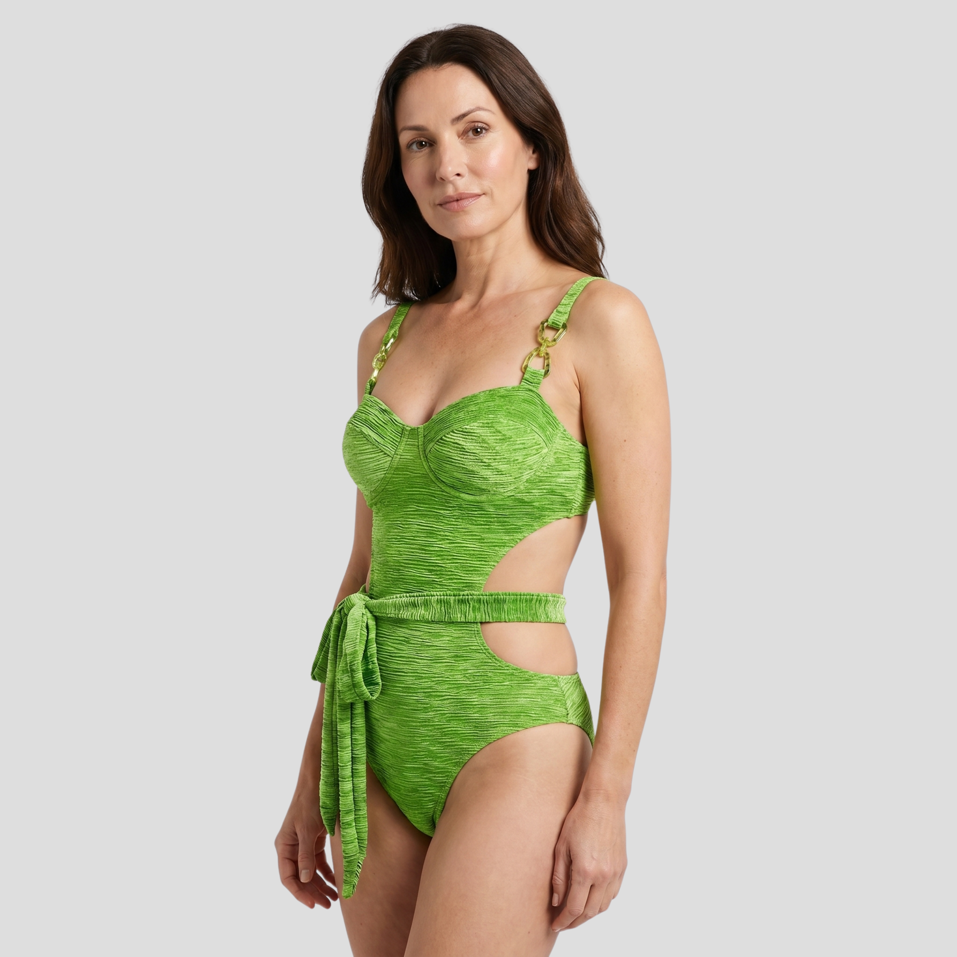 Women One-Piece Swimsuit | Cut-Out Form & Belted Waist Alignment for Swimwear