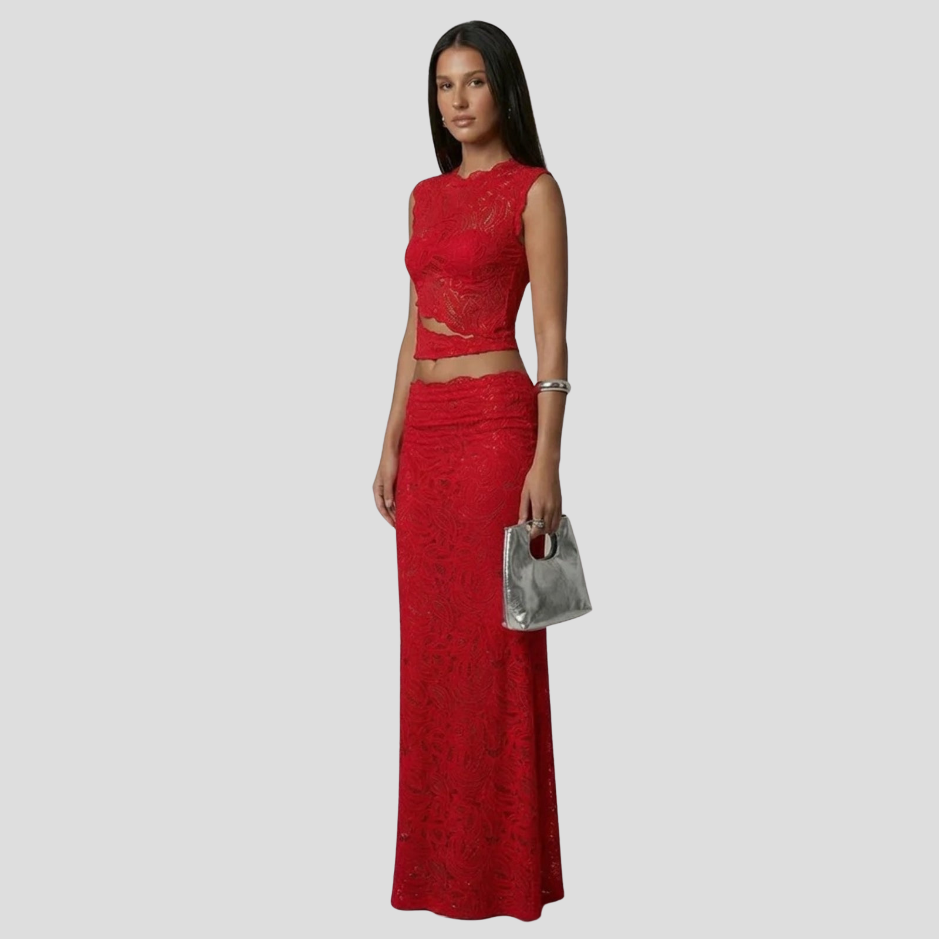 Women Maxi Set | Sleeveless Cropped Upper & High-Waist Skirt Alignment for Occasion Wear