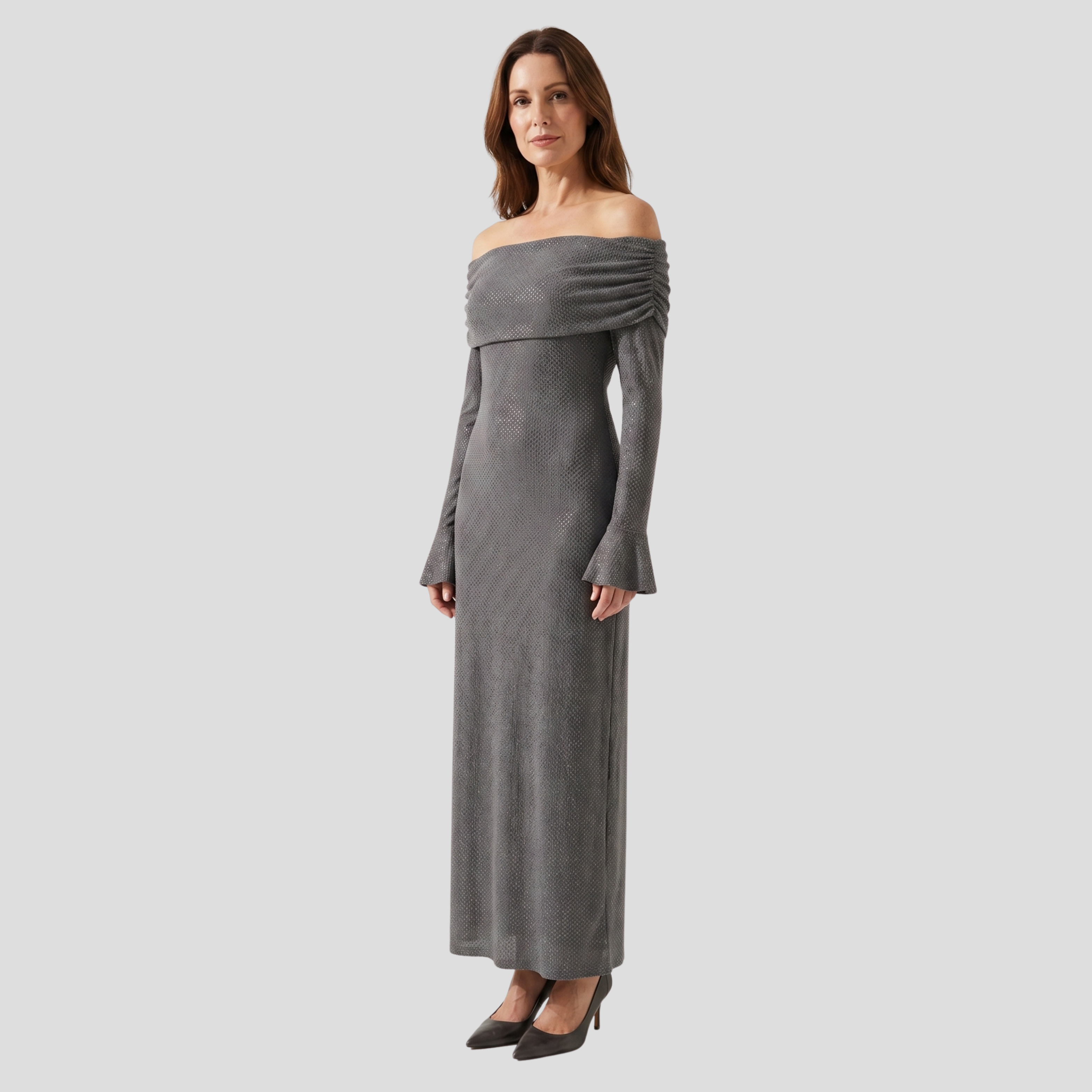 Women Maxi Dress | Off-Shoulder Neckline Form & Flared Cuff Alignment for Occasion Wear