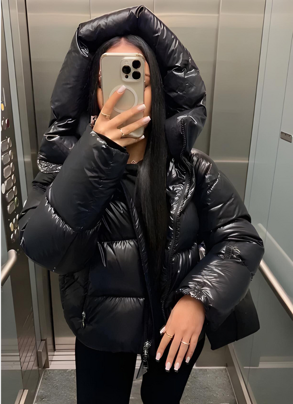 Women's Glossy Puffer Jacket with Hood | Short | Modern & Stylish for Cold Days