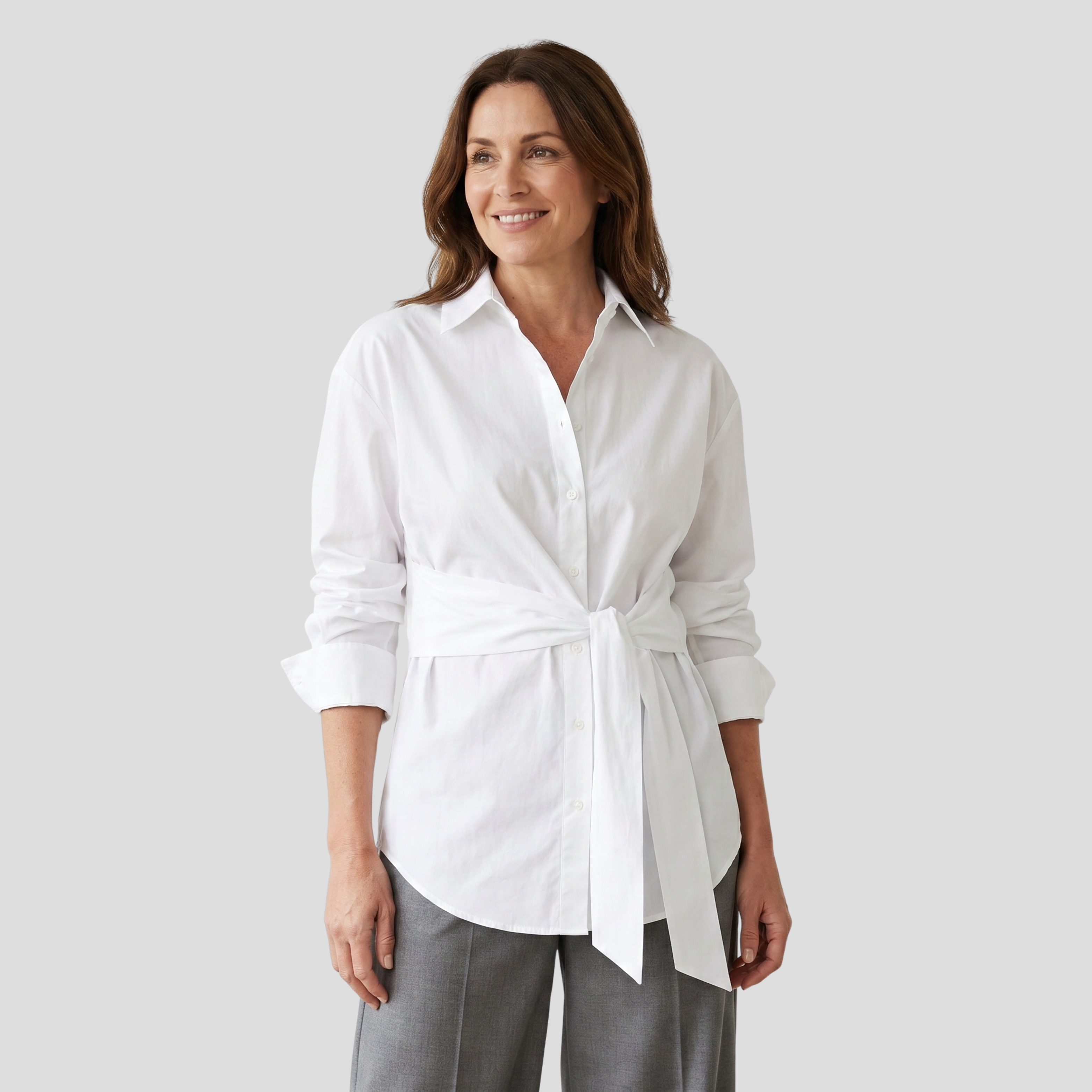 Women Longline Shirt Top | Collar Neckline Form & Waist-Tie Alignment for Daily Wear