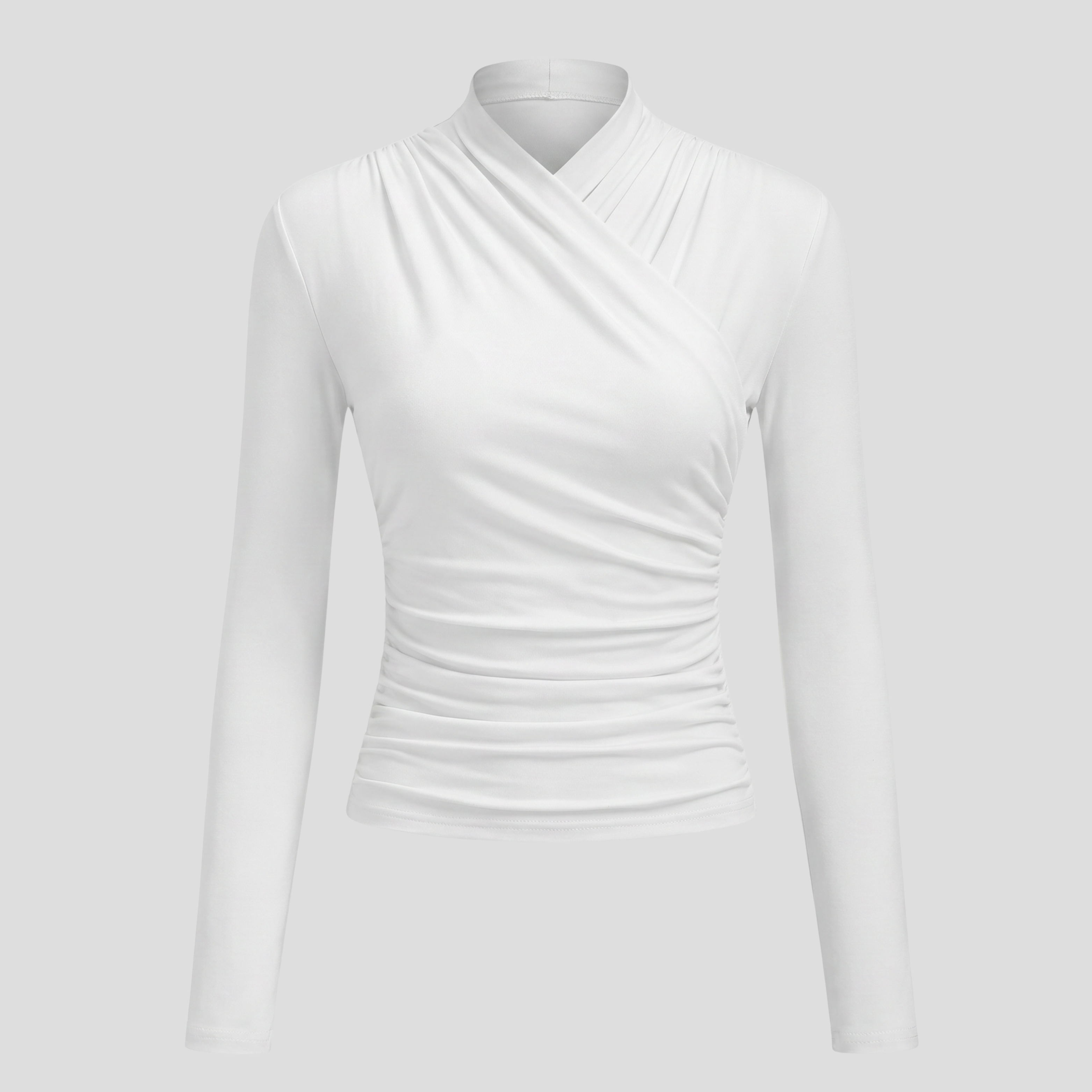 Women Long-Sleeve Top | Wrap Neckline Form & Ruched Waist Alignment for Daily Wear