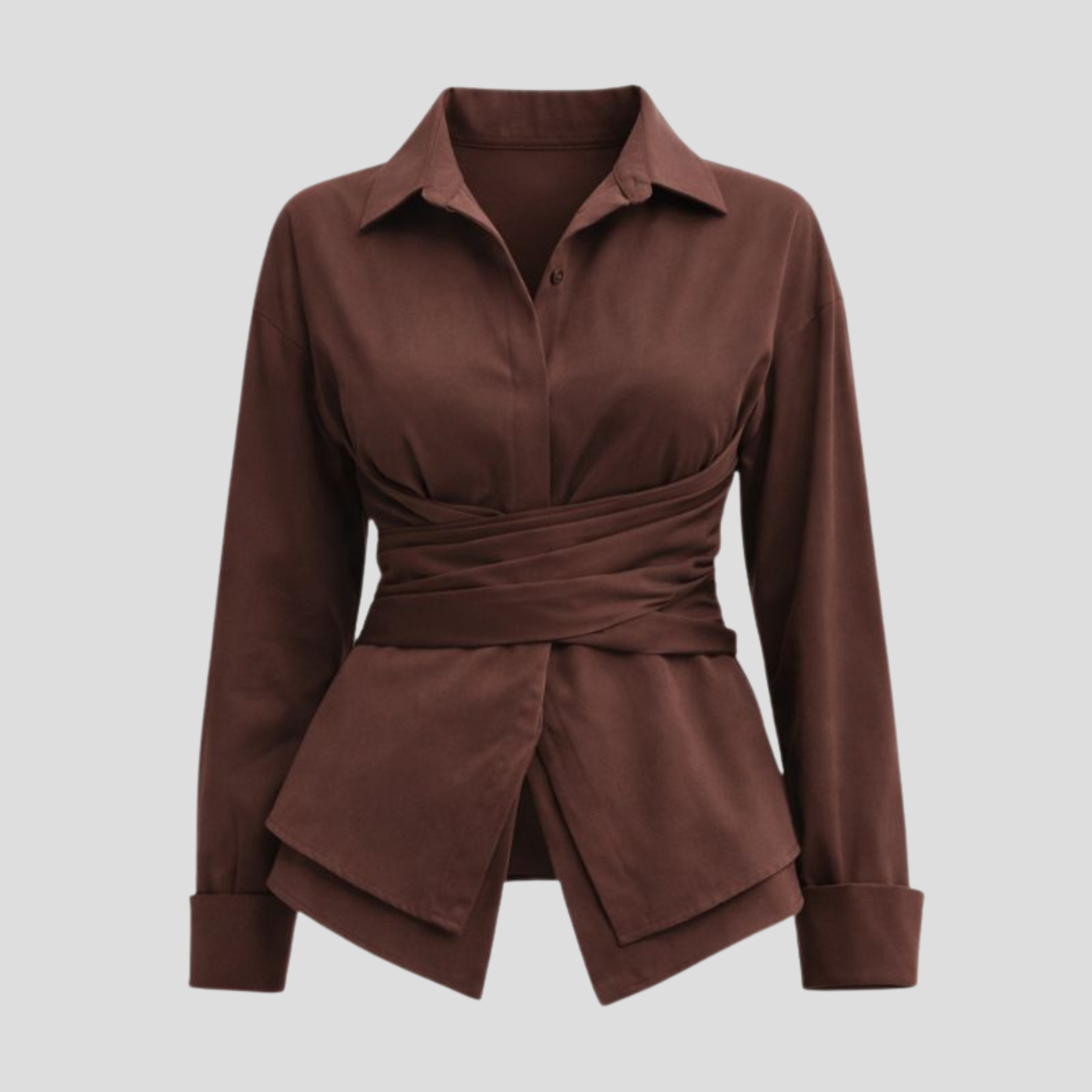 Women Wrap-Tie Shirt | Open Collar Form & Peplum Hem Alignment for Daily Wear