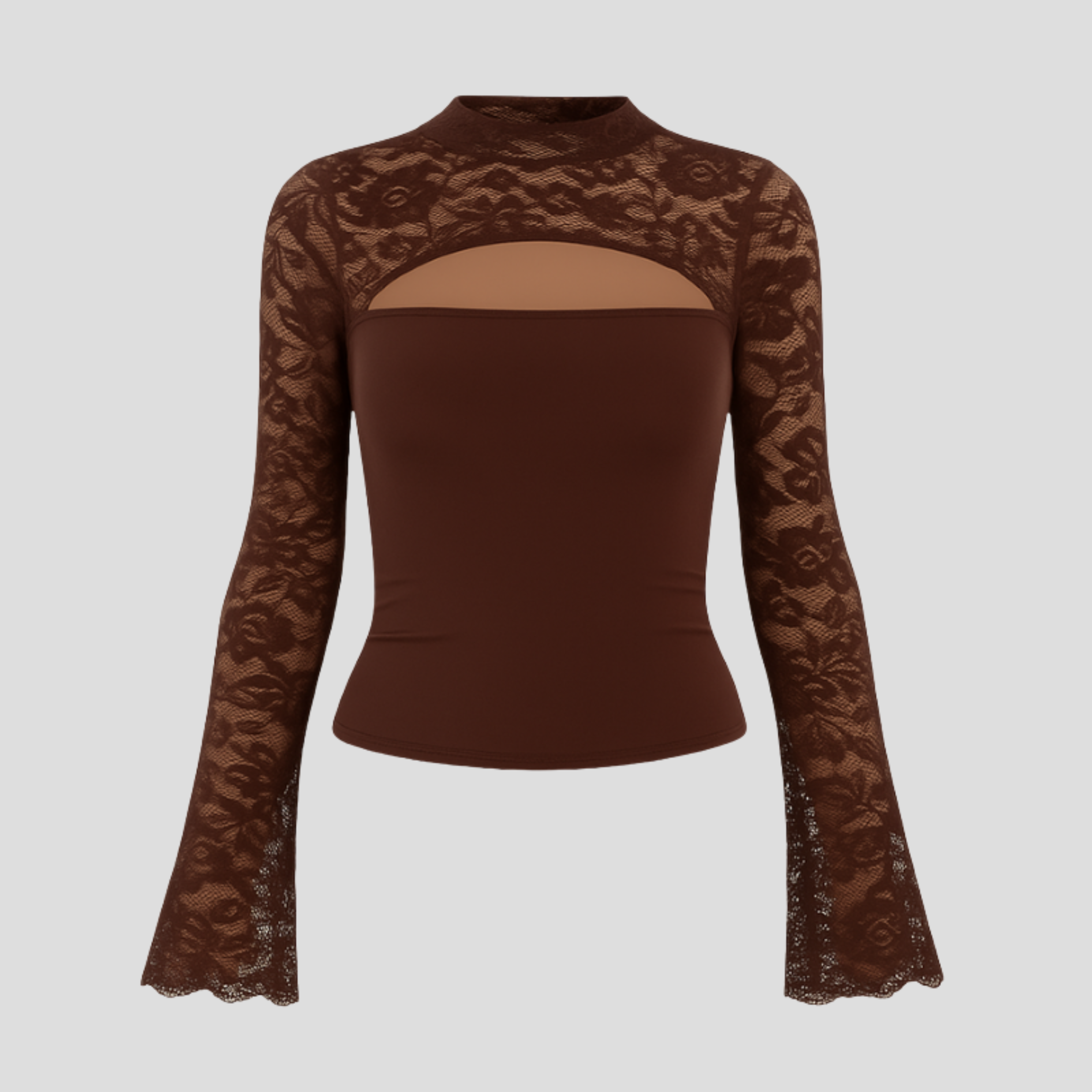 Women Long-Sleeve Top | Cut-Out Neckline Form & Lace Sleeve Alignment for Occasion Wear