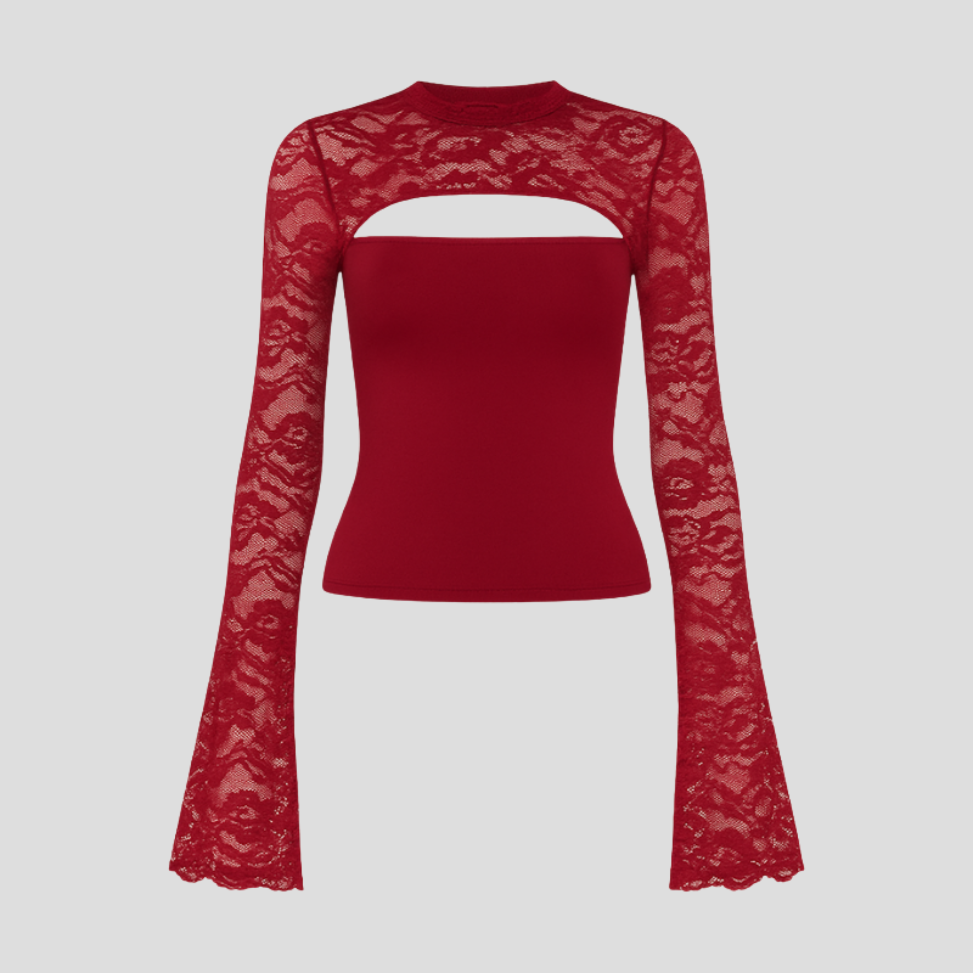 Women Long-Sleeve Top | Cut-Out Neckline Form & Lace Sleeve Alignment for Occasion Wear