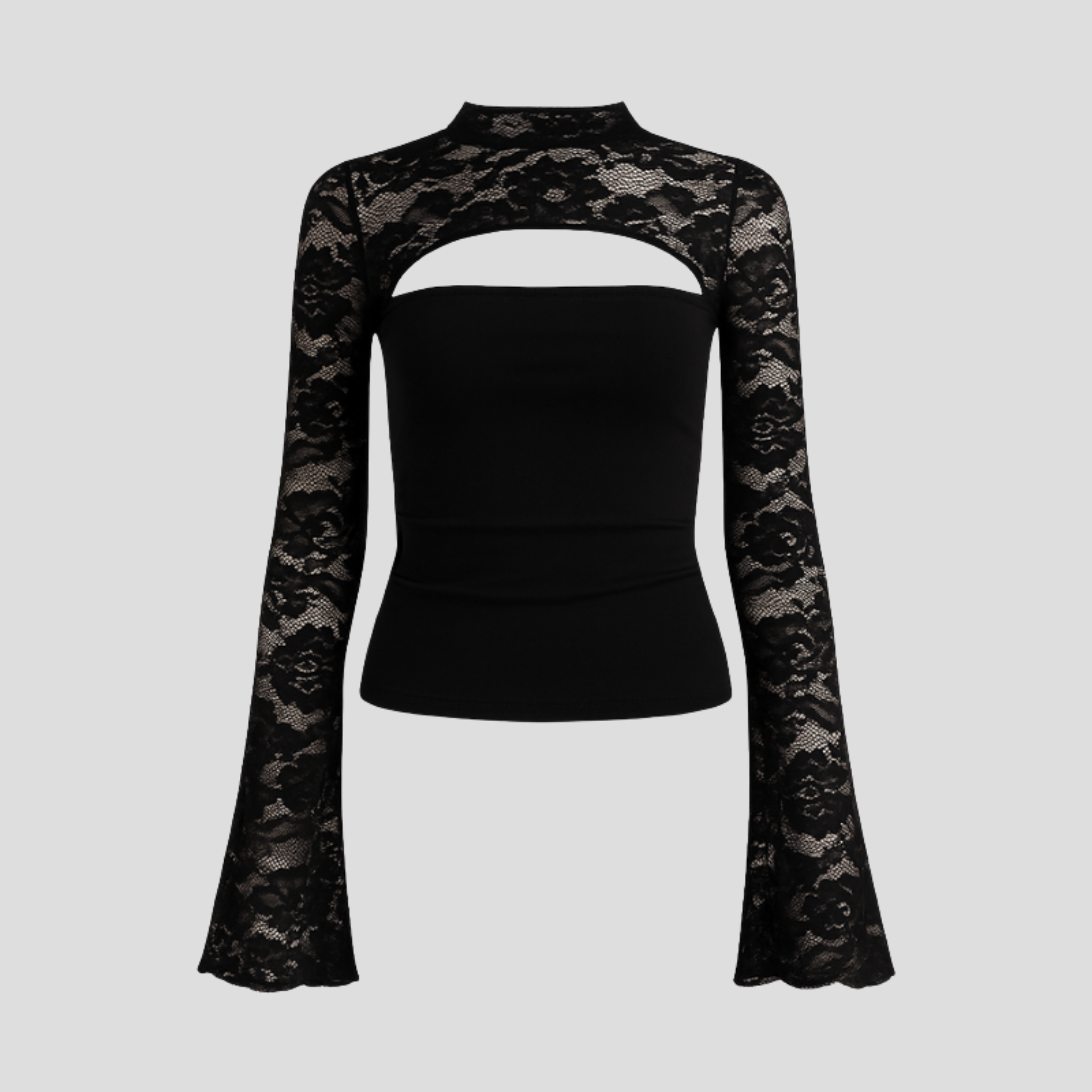 Women Long-Sleeve Top | Cut-Out Neckline Form & Lace Sleeve Alignment for Occasion Wear
