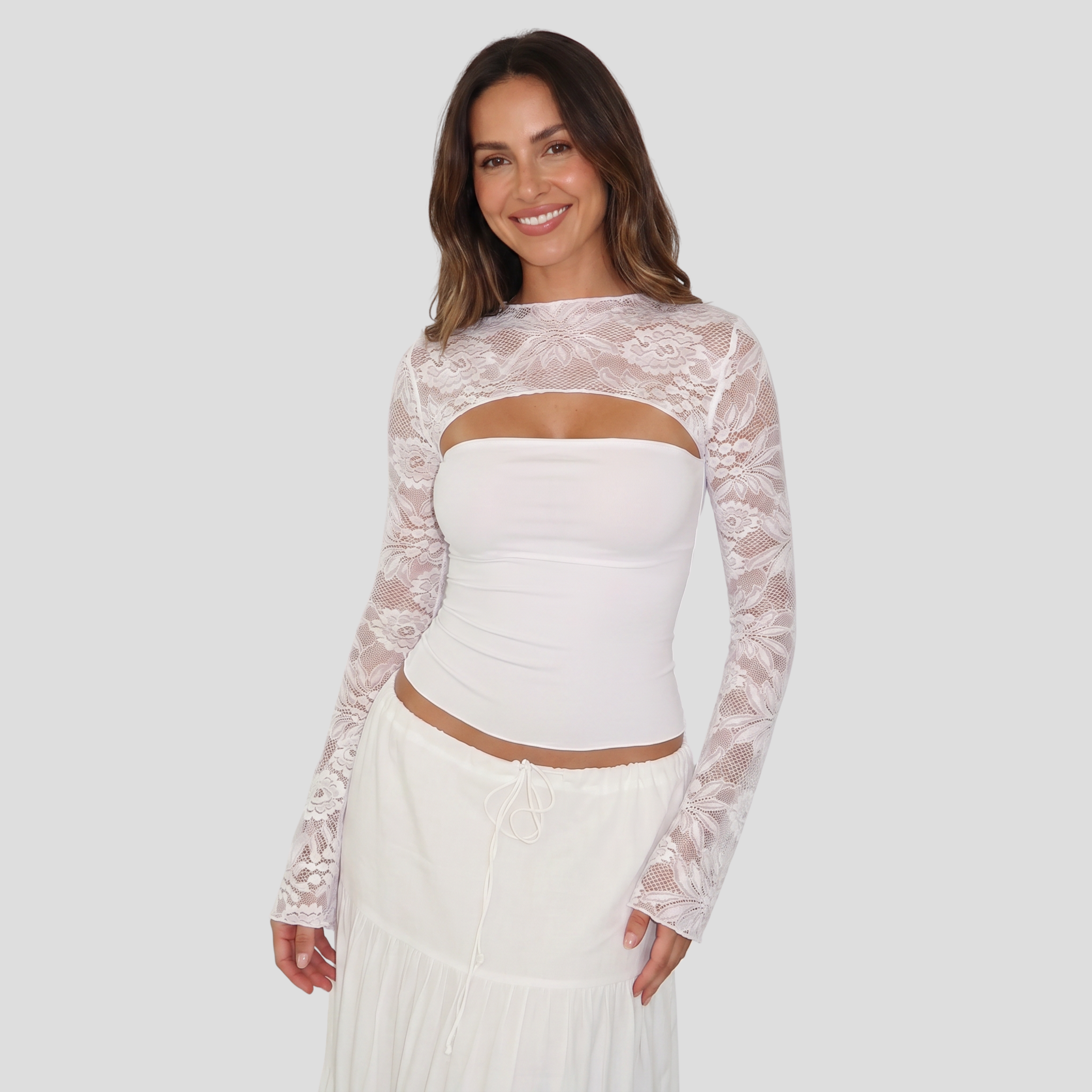 Women Long-Sleeve Top | Cut-Out Neckline Form & Lace Sleeve Alignment for Occasion Wear