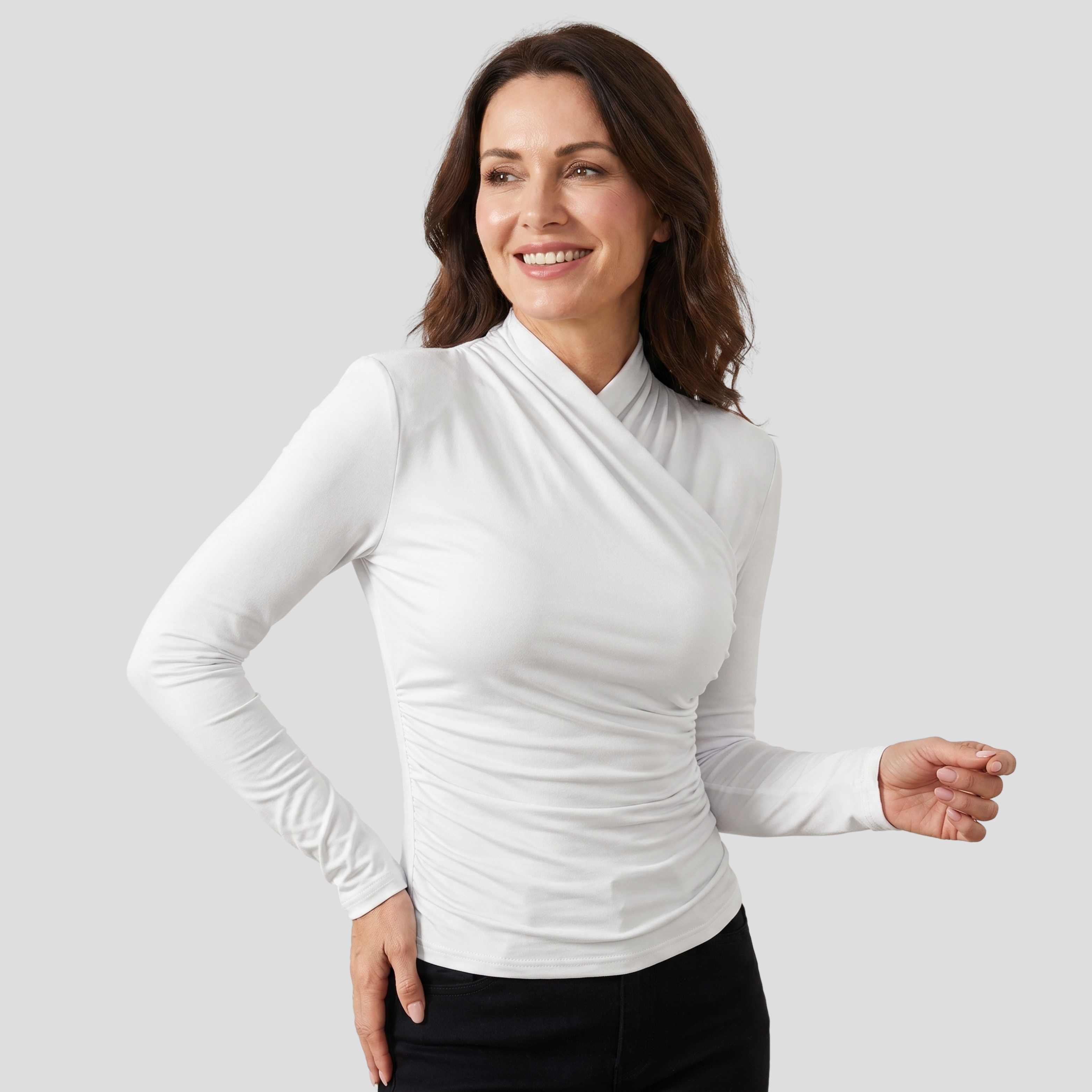 Women Wrap Top | Cross-Over Neckline Form & Ruched Line Definition for Daily Wear