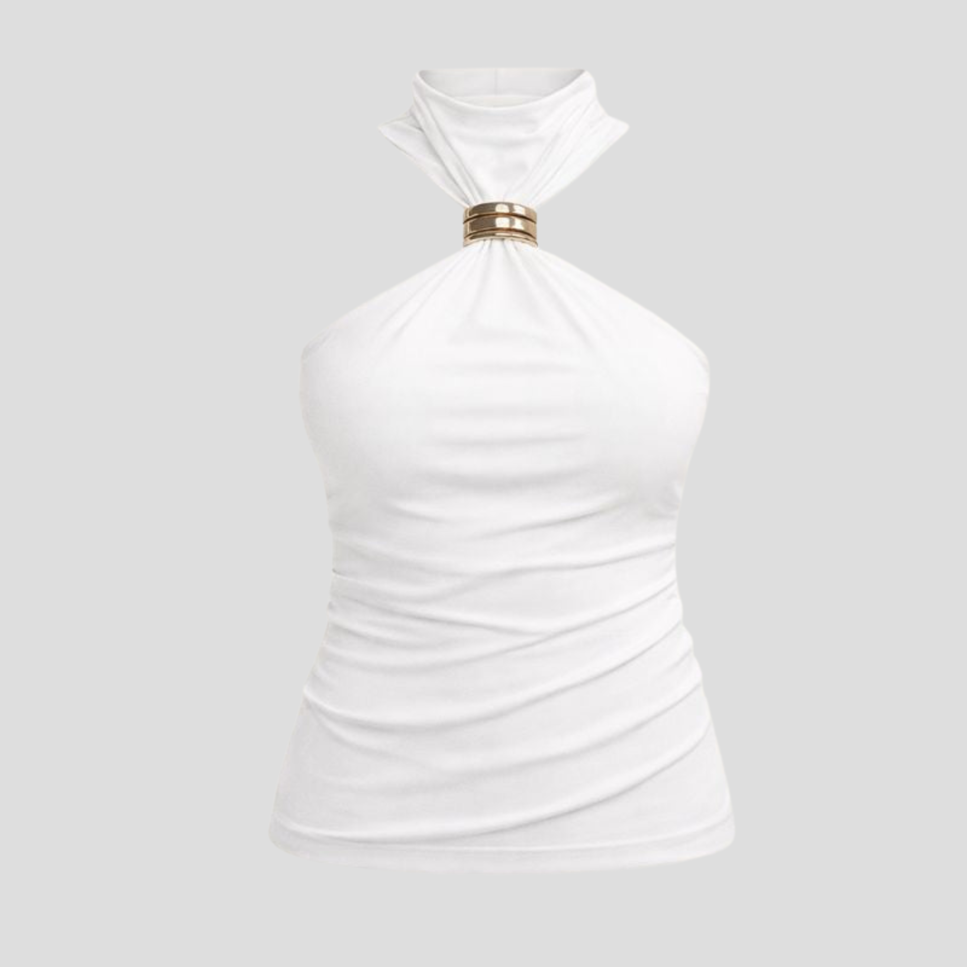 Women Halter Top | High Neckline Form & Gold Ring Placement for Occasion Wear