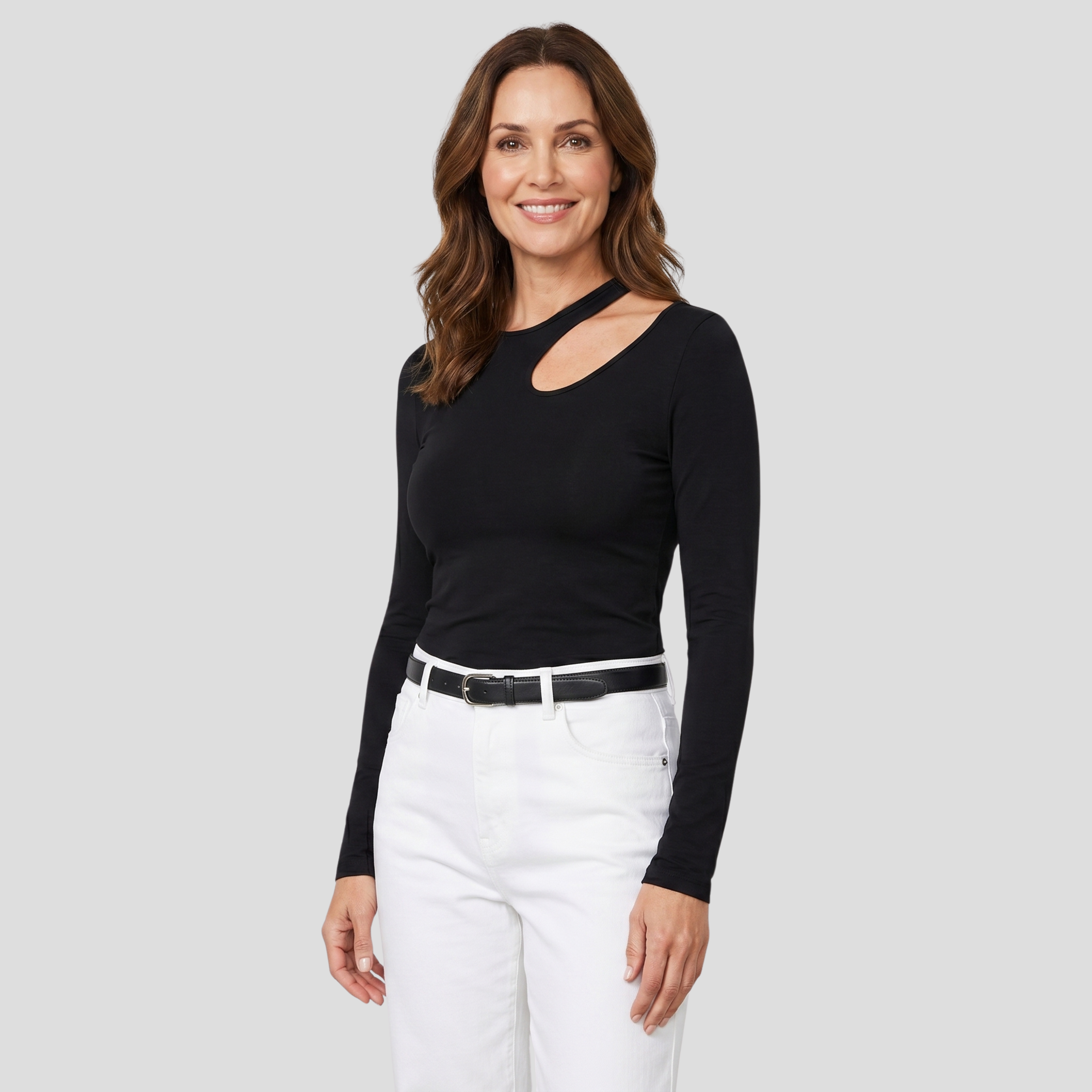 Women Long-Sleeve Top | Asymmetric Neckline Form & Shoulder Cutout Alignment for Occasion Wear