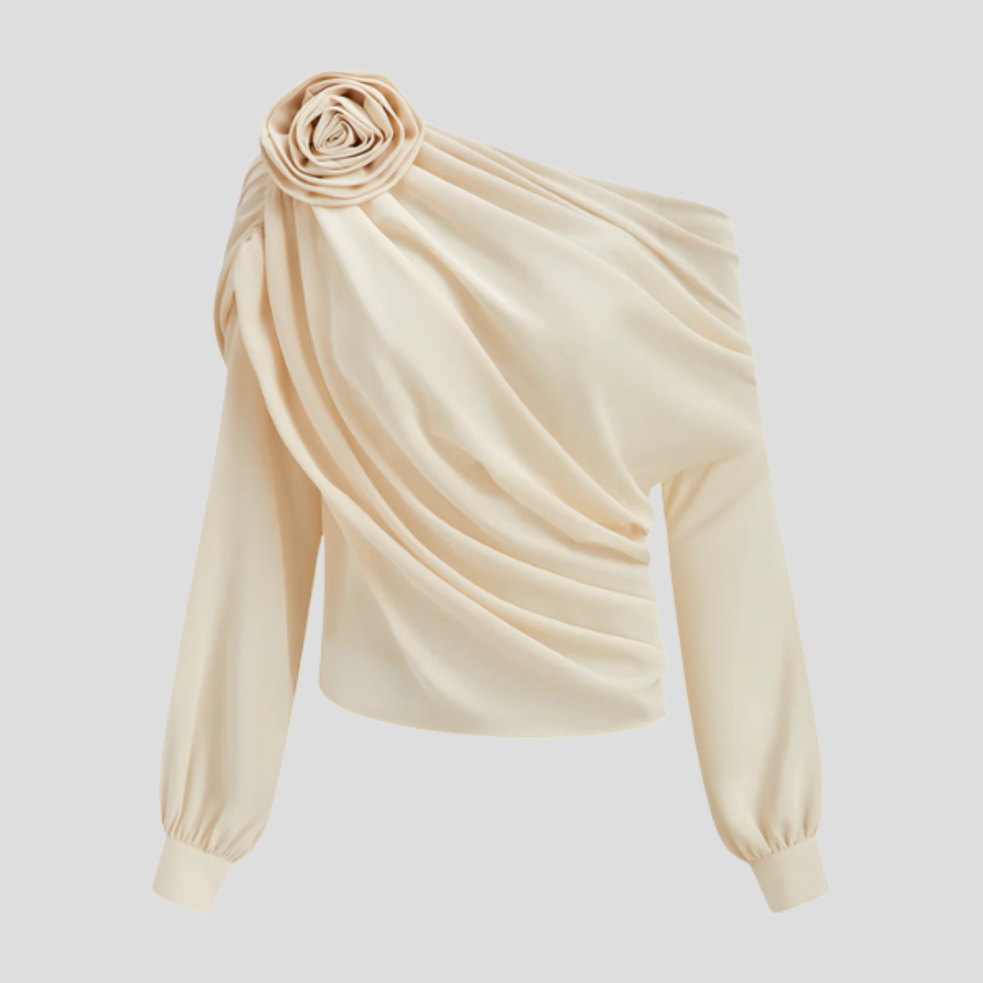 The Alencia One-Shoulder Draped Chiffon Blouse