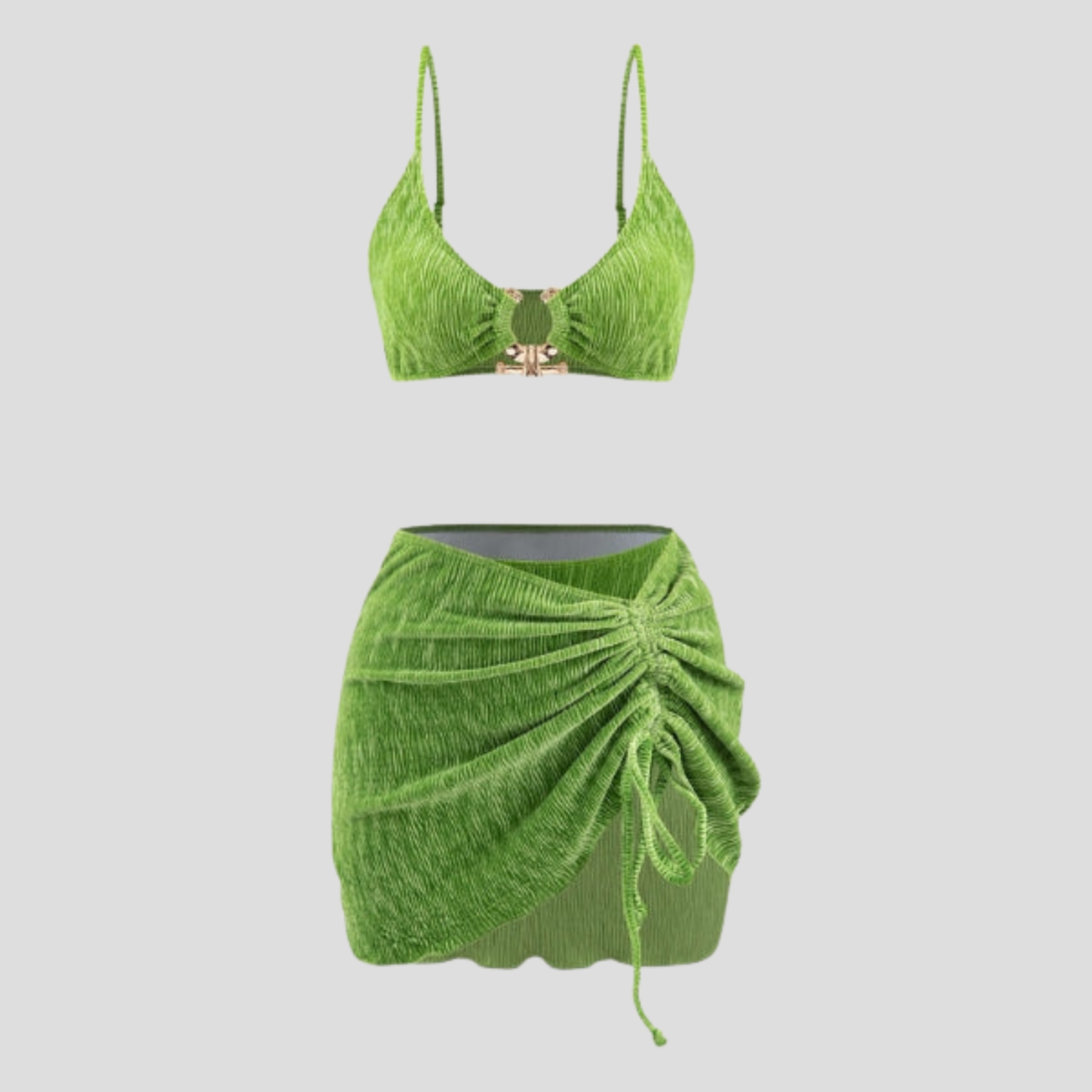 Women Three-Piece Set | Ruched Form & Drawstring Detail Alignment for Resort Wear