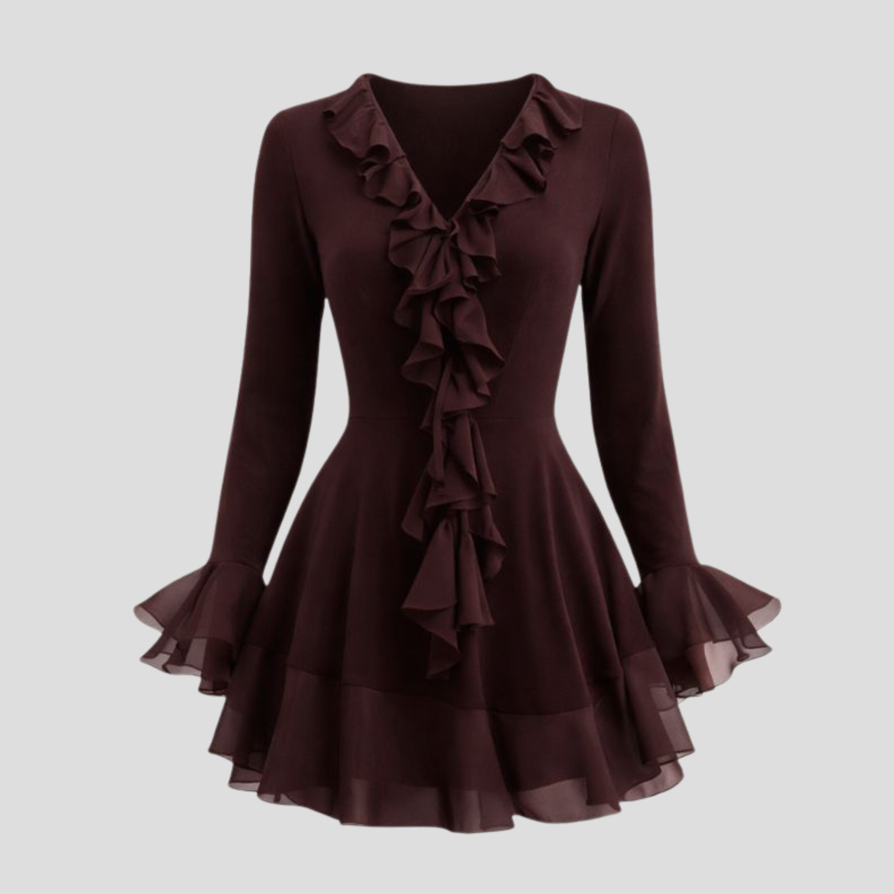Women Mini Dress | Deep V Neckline Form & Ruffle Trim Alignment for Occasion Wear