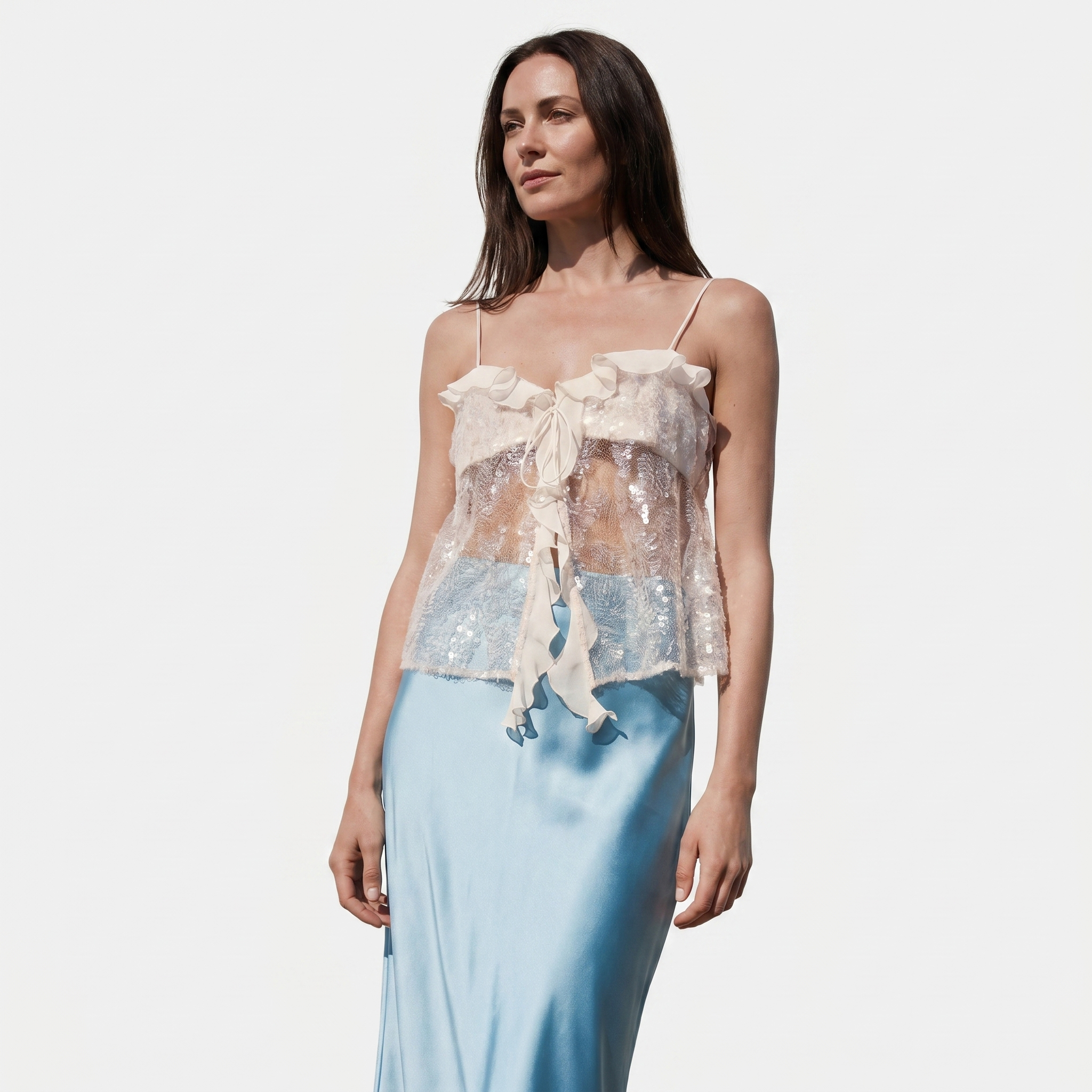 Women Camisole Top | Tie-Front Upper Form & Sequin Surface Definition for Occasion Wear