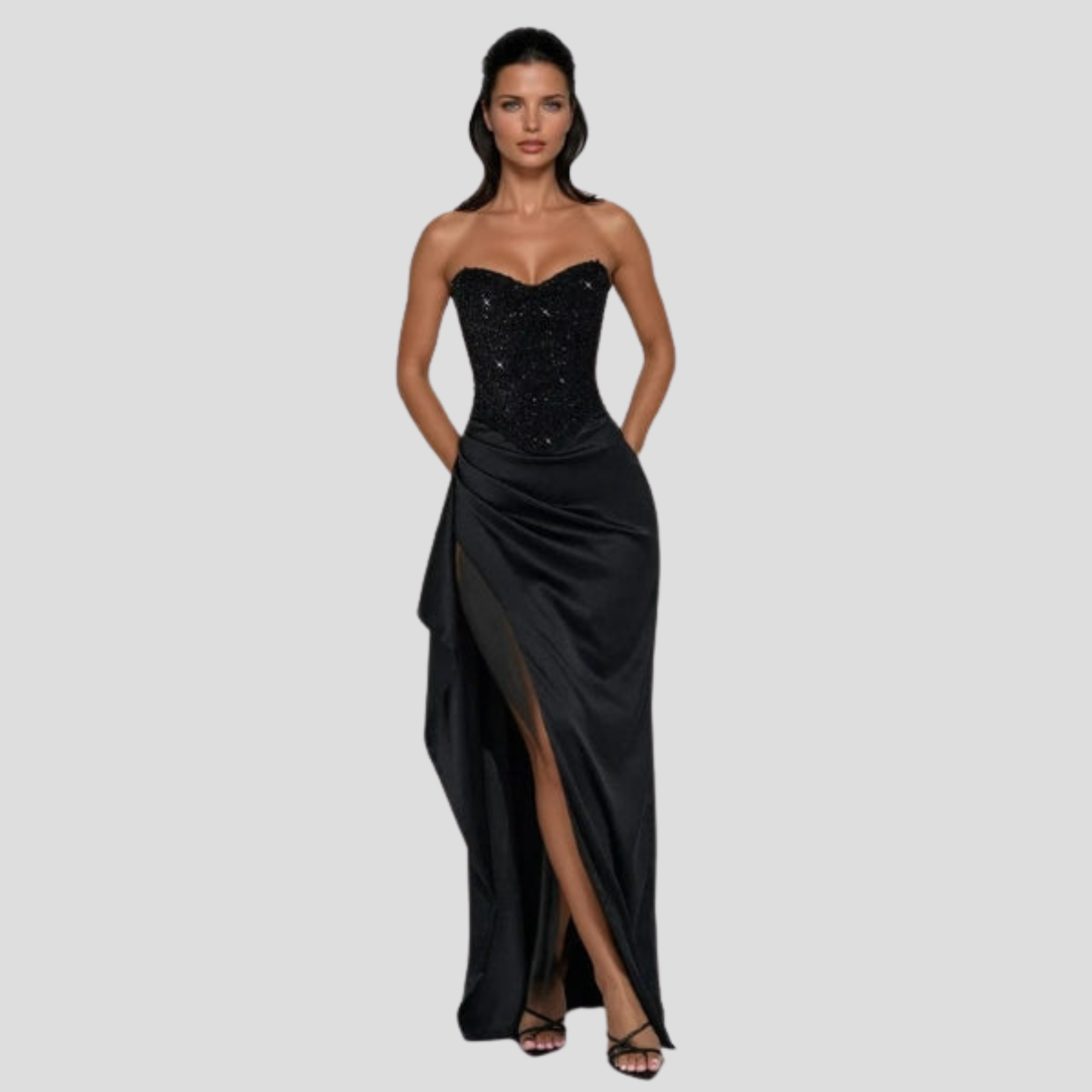 Women Maxi Dress | Beaded Bodice Detail & Strapless High-Slit Silhouette for Evening Wear