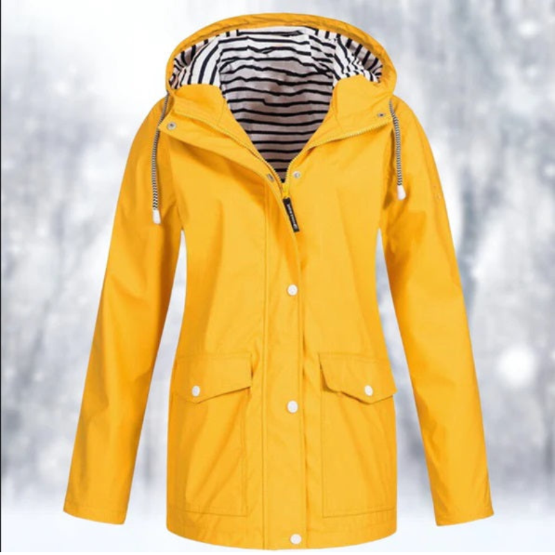 Women's lightweight hooded rain jacket with front pockets, shown in several colours