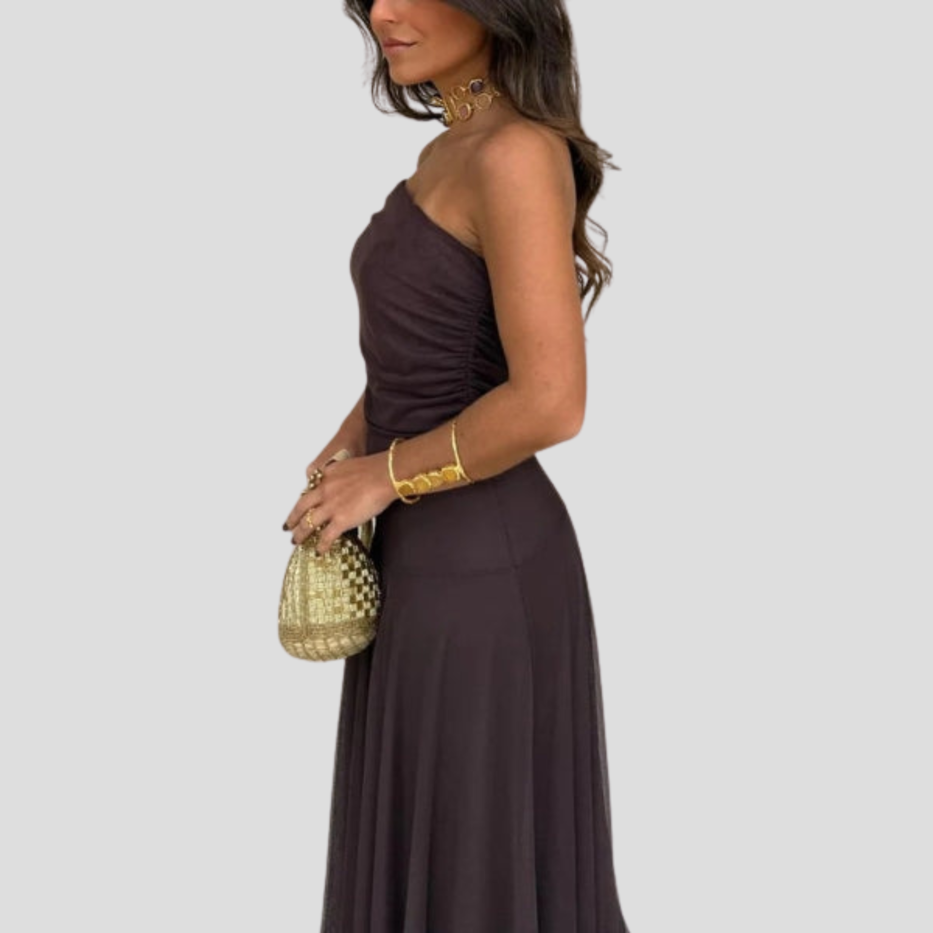 Women Maxi Dress | Off-Shoulder Neckline & Sheer Overlay Silhouette for Evening Wear