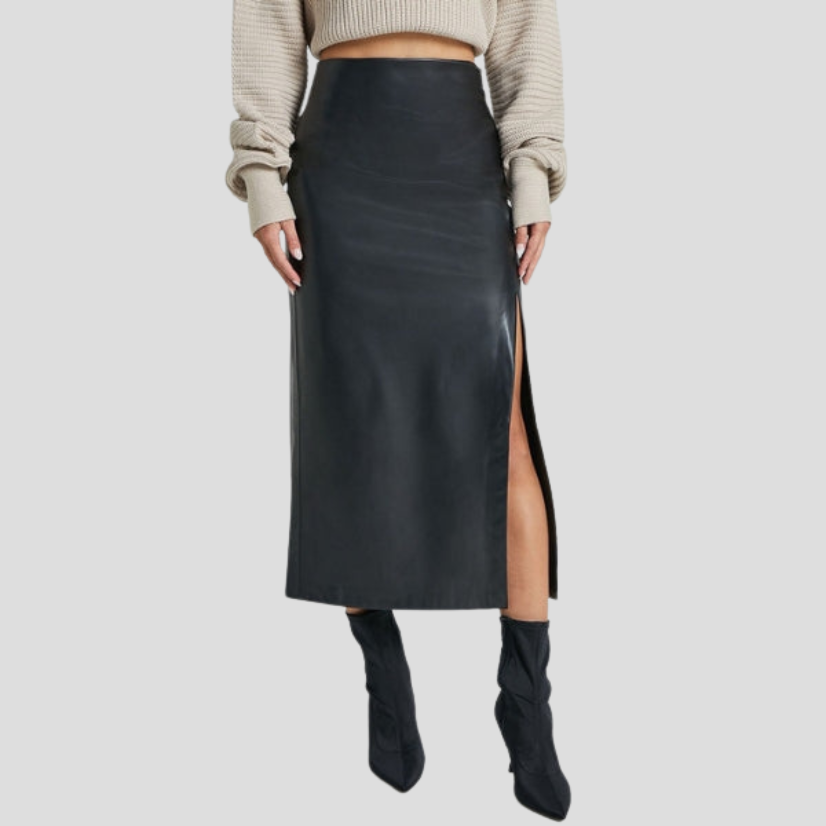 Women Midi Skirt | High-Waist Structure & Side-Slit Silhouette for Evening Wear