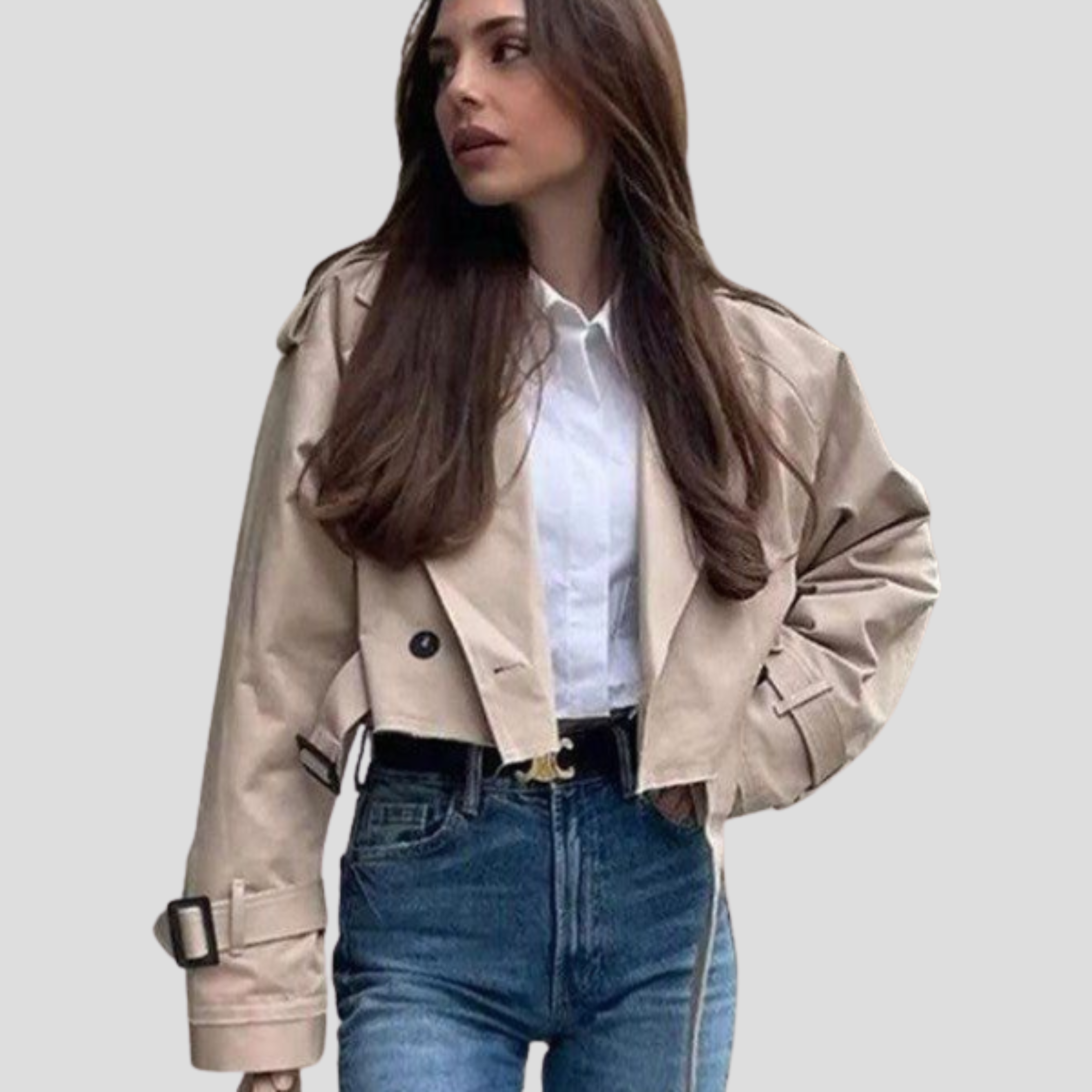 Women Jacket | Cropped Length & Belted Waist Structure for Daily Use